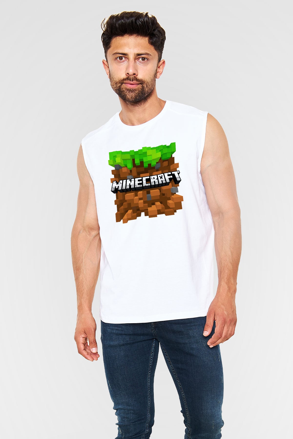 Minecraft Beyaz Unisex Kolsuz Tişört
