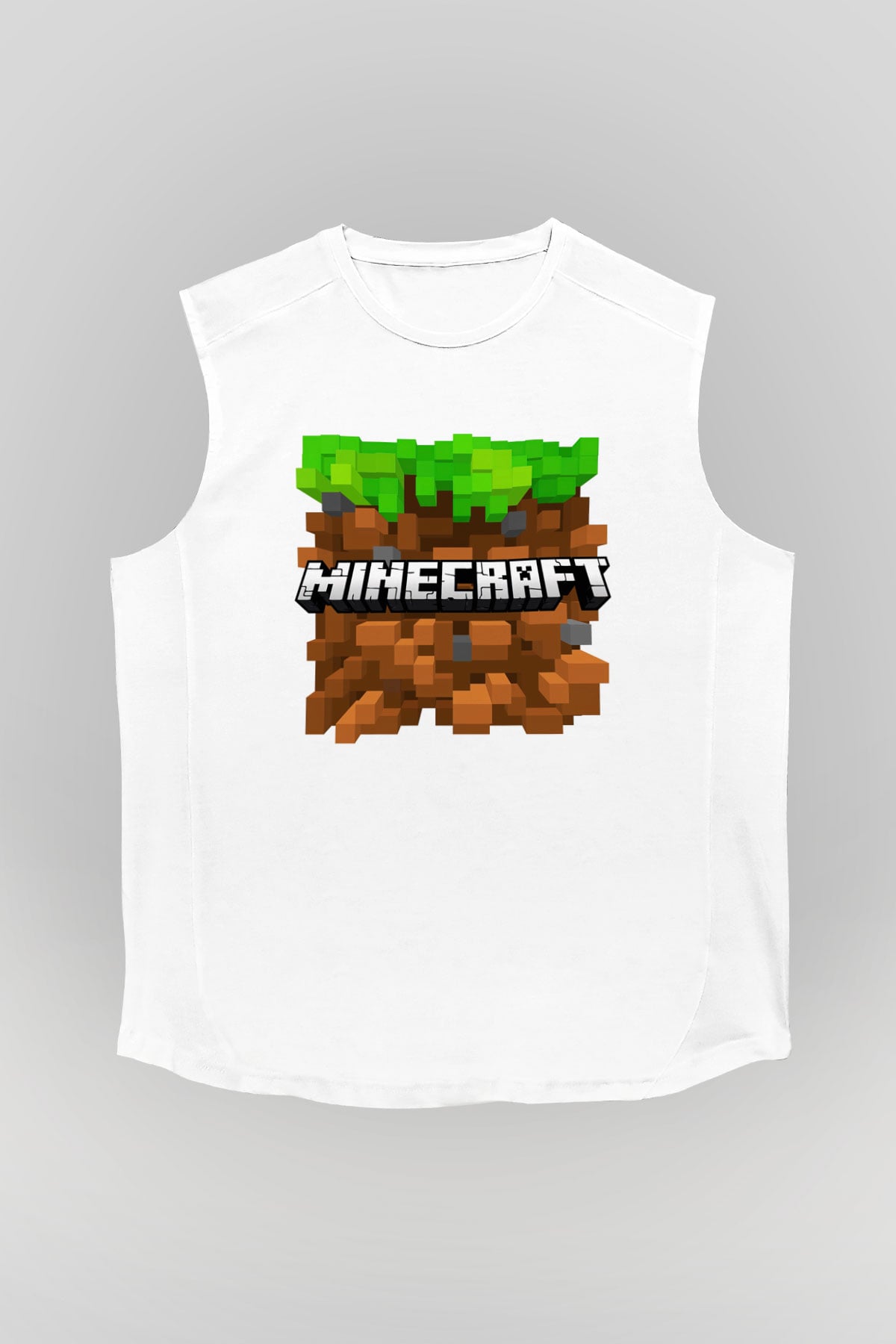 Minecraft Beyaz Unisex Kolsuz Tişört