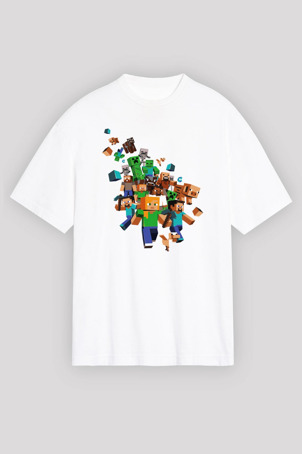 Minecraft Beyaz Unisex Oversize Tişört T-Shirt