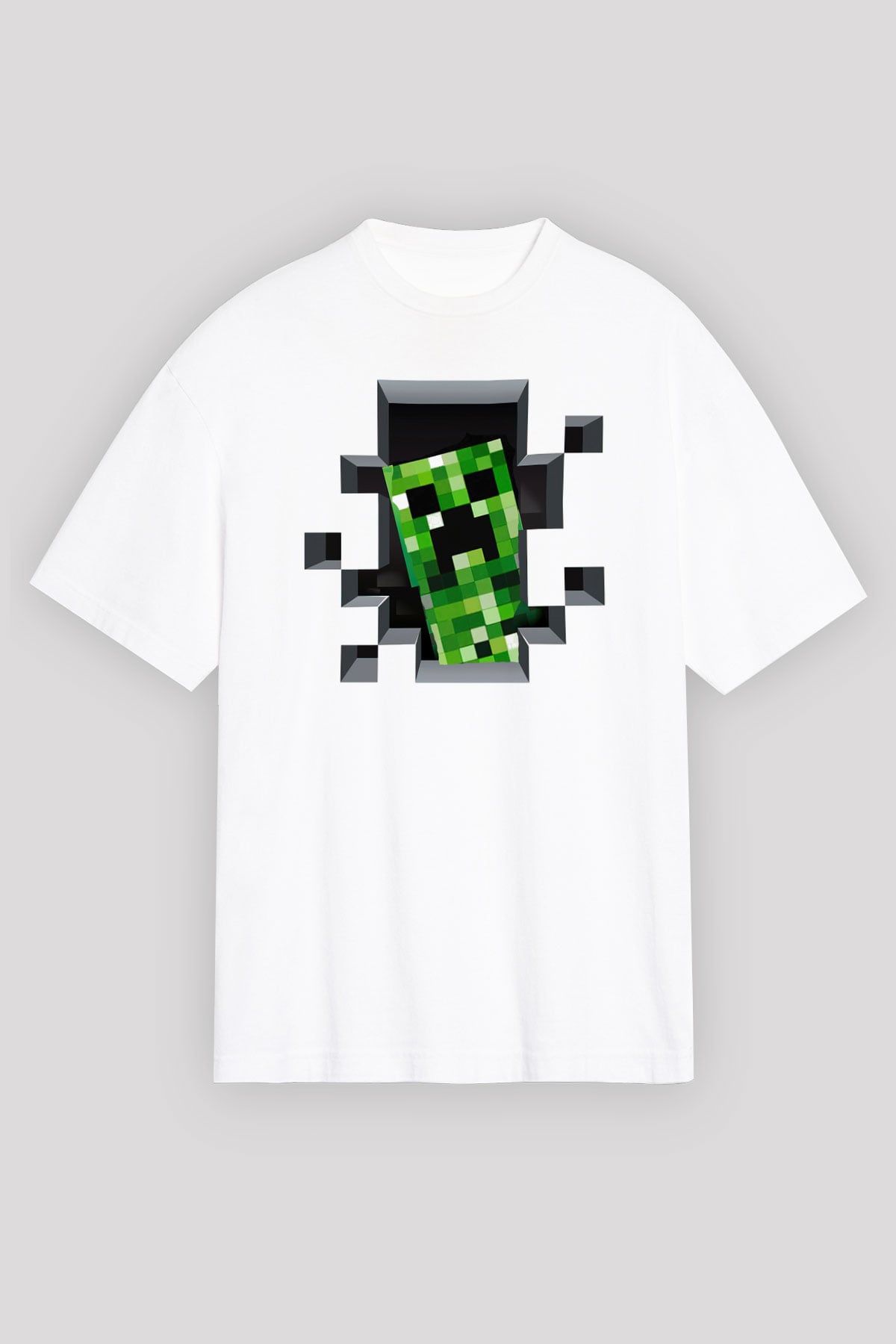 Minecraft Beyaz Unisex Oversize Tişört