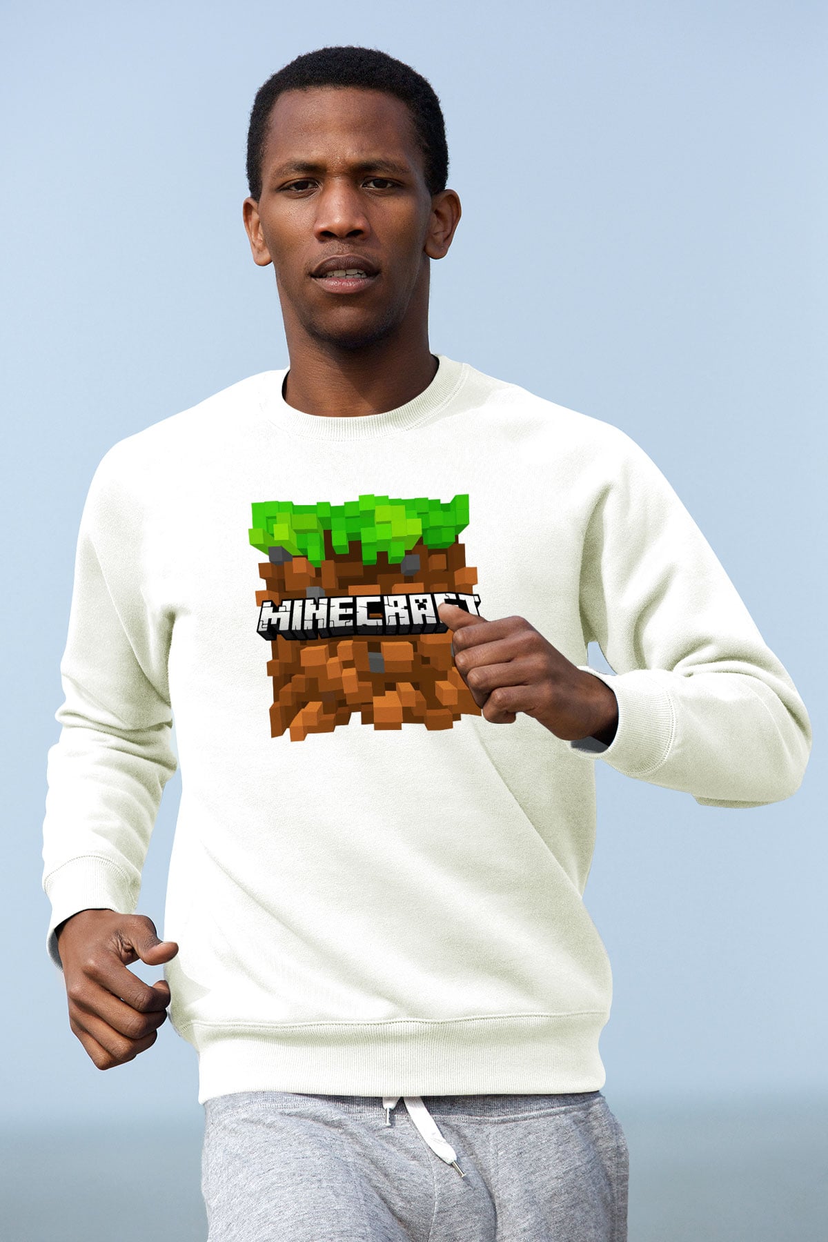 Minecraft Beyaz Unisex Sweatshirt
