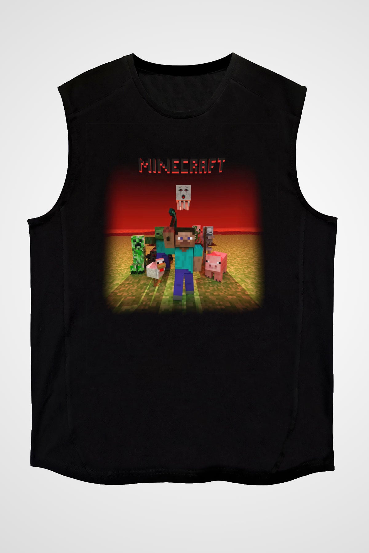 Minecraft Siyah Unisex Kolsuz Tişört