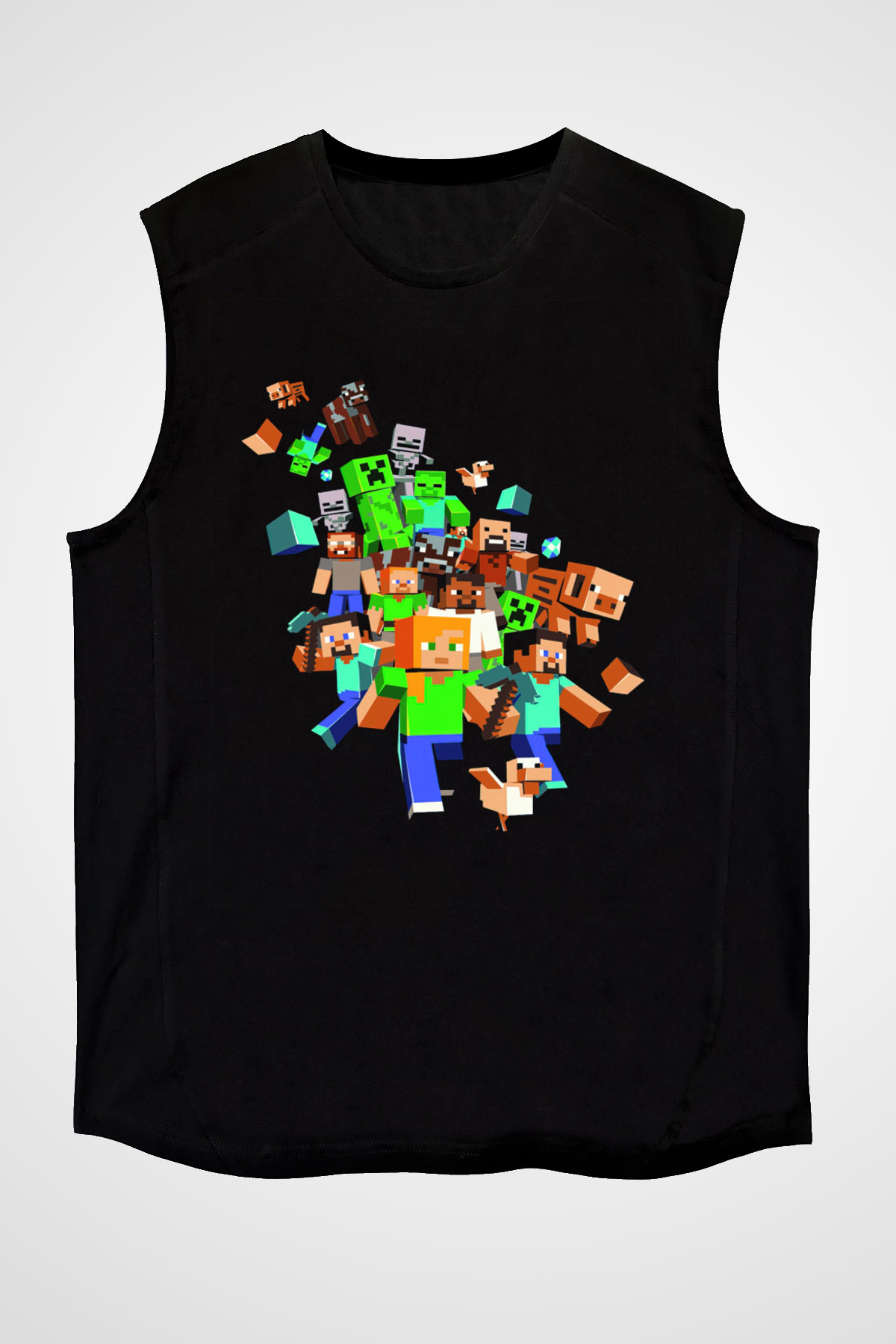 Minecraft Siyah Unisex Kolsuz Tişört