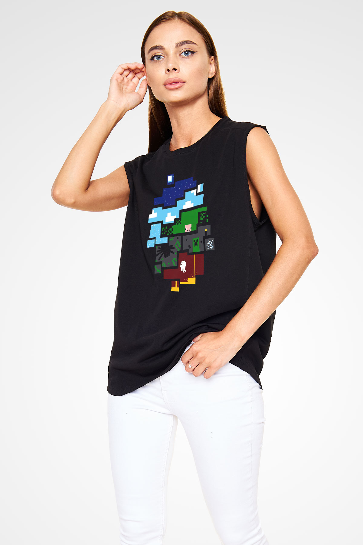 Minecraft Siyah Unisex Kolsuz Tişört