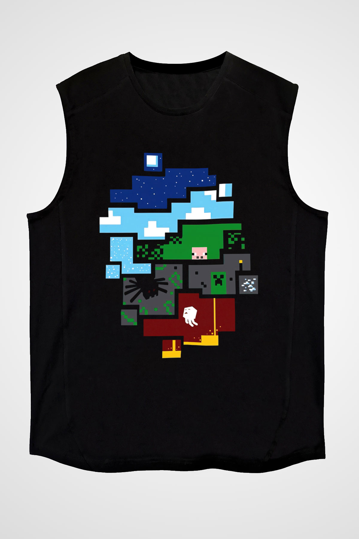 Minecraft Siyah Unisex Kolsuz Tişört