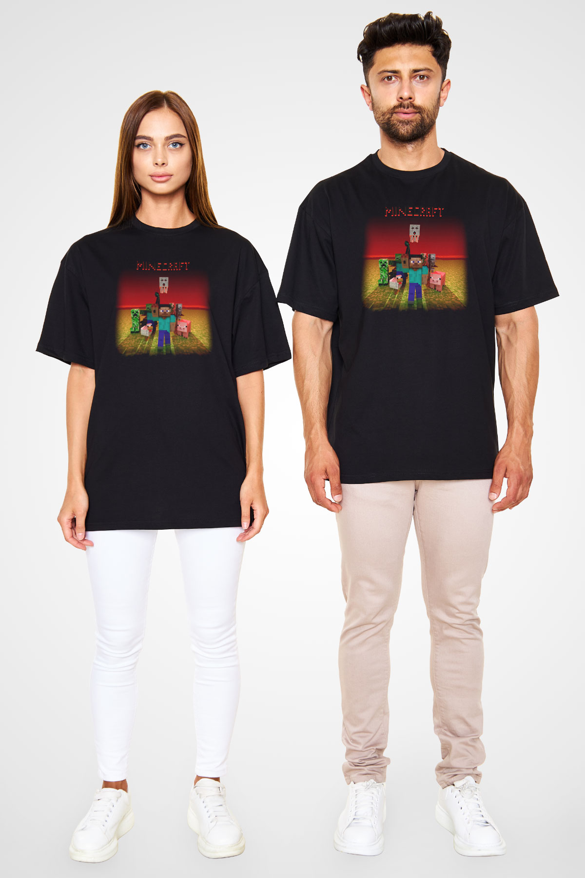 Minecraft Siyah Unisex Oversize Tişört T-Shirt