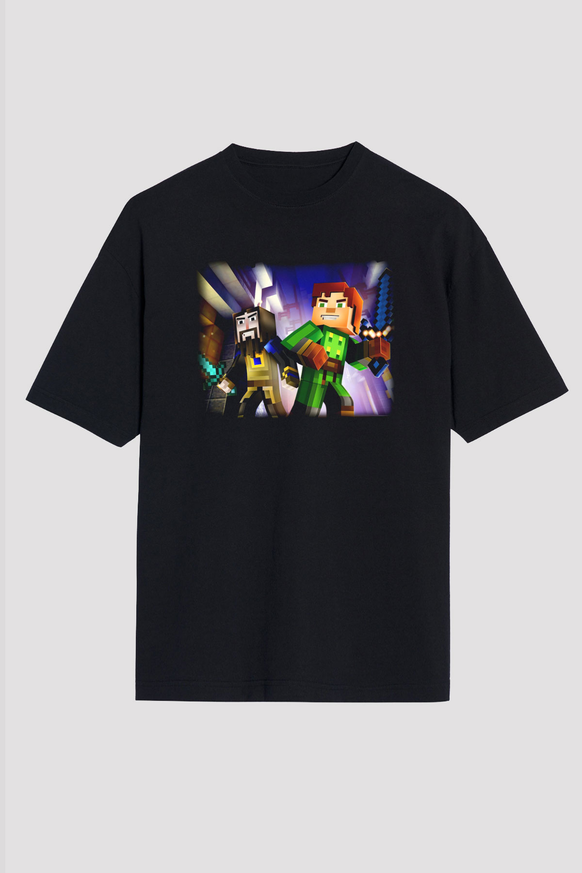 Minecraft Siyah Unisex Oversize Tişört T-Shirt