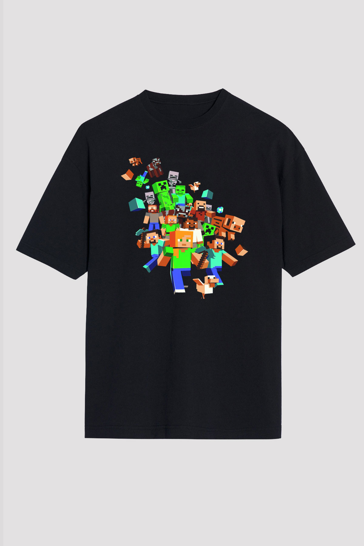 Minecraft Siyah Unisex Oversize Tişört T-Shirt