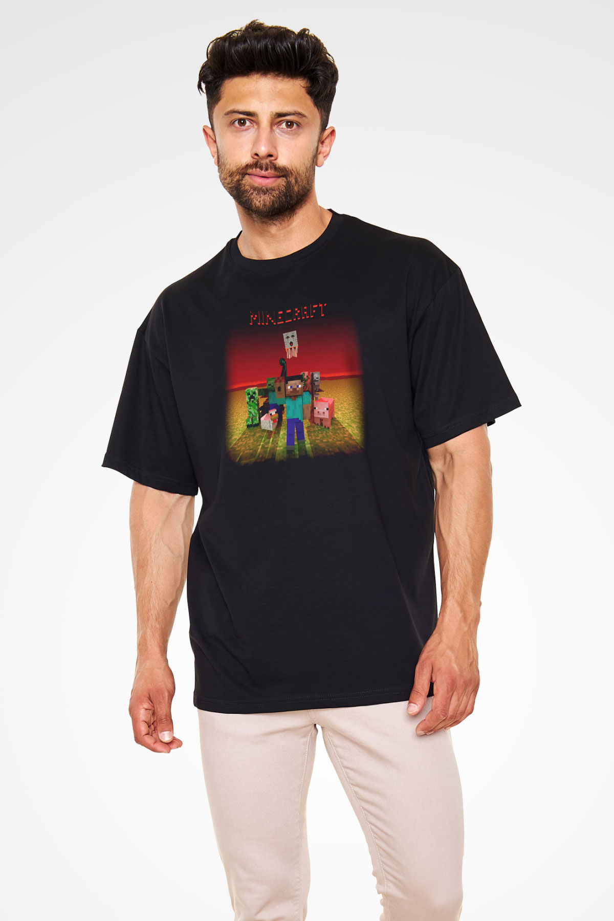 Minecraft Siyah Unisex Oversize Tişört T-Shirt