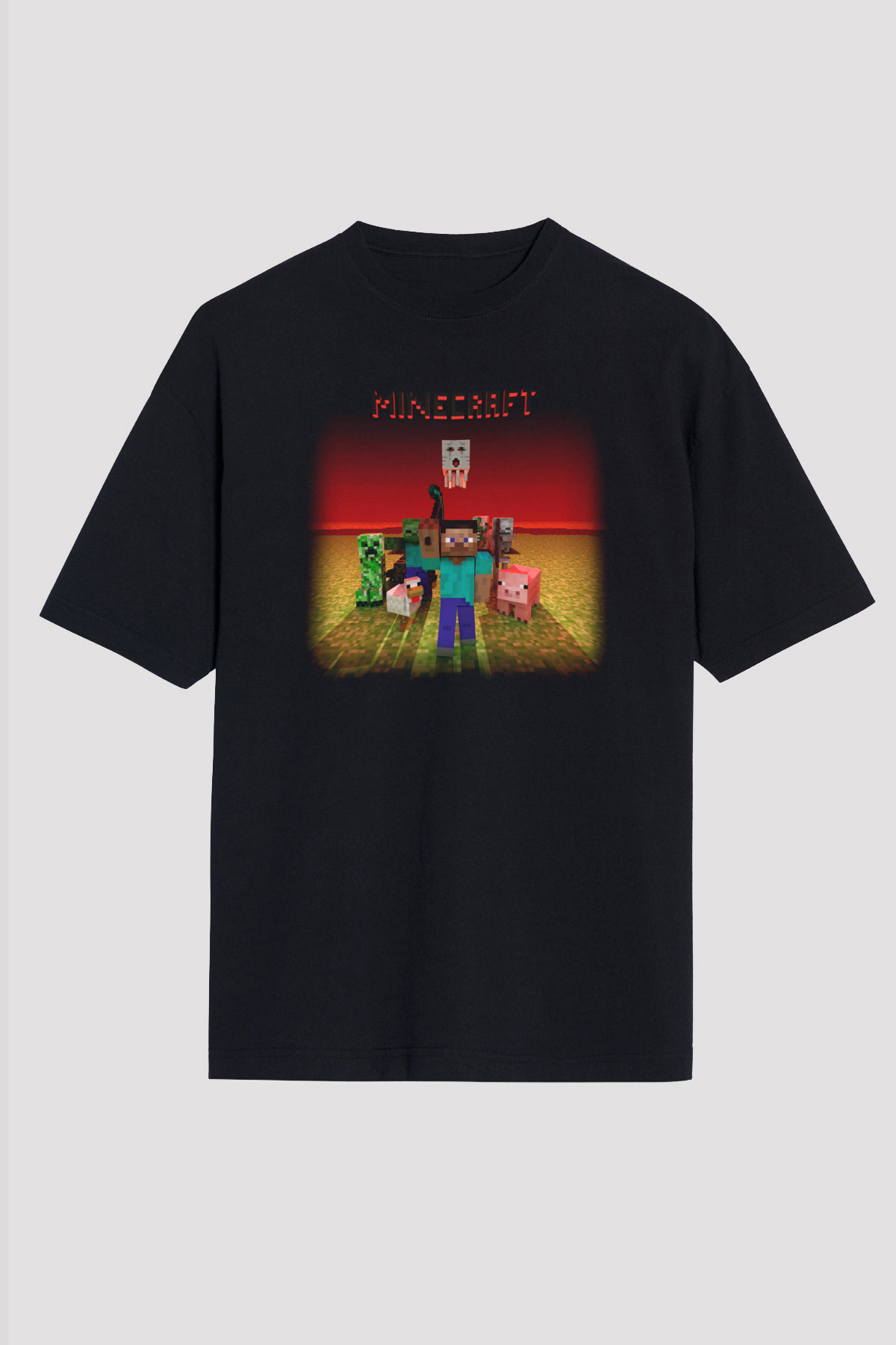 Minecraft Siyah Unisex Oversize Tişört T-Shirt