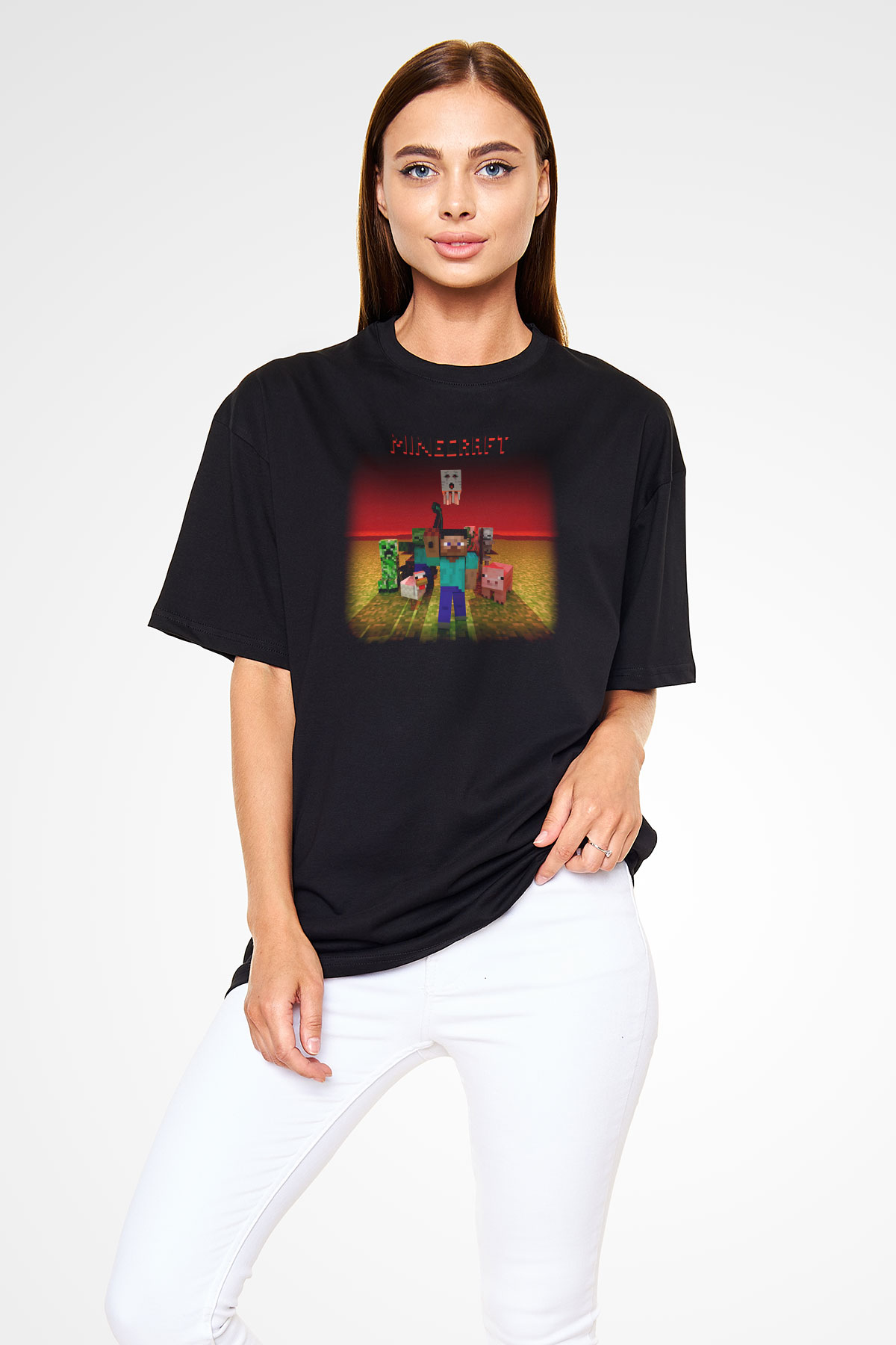 Minecraft Siyah Unisex Oversize Tişört T-Shirt