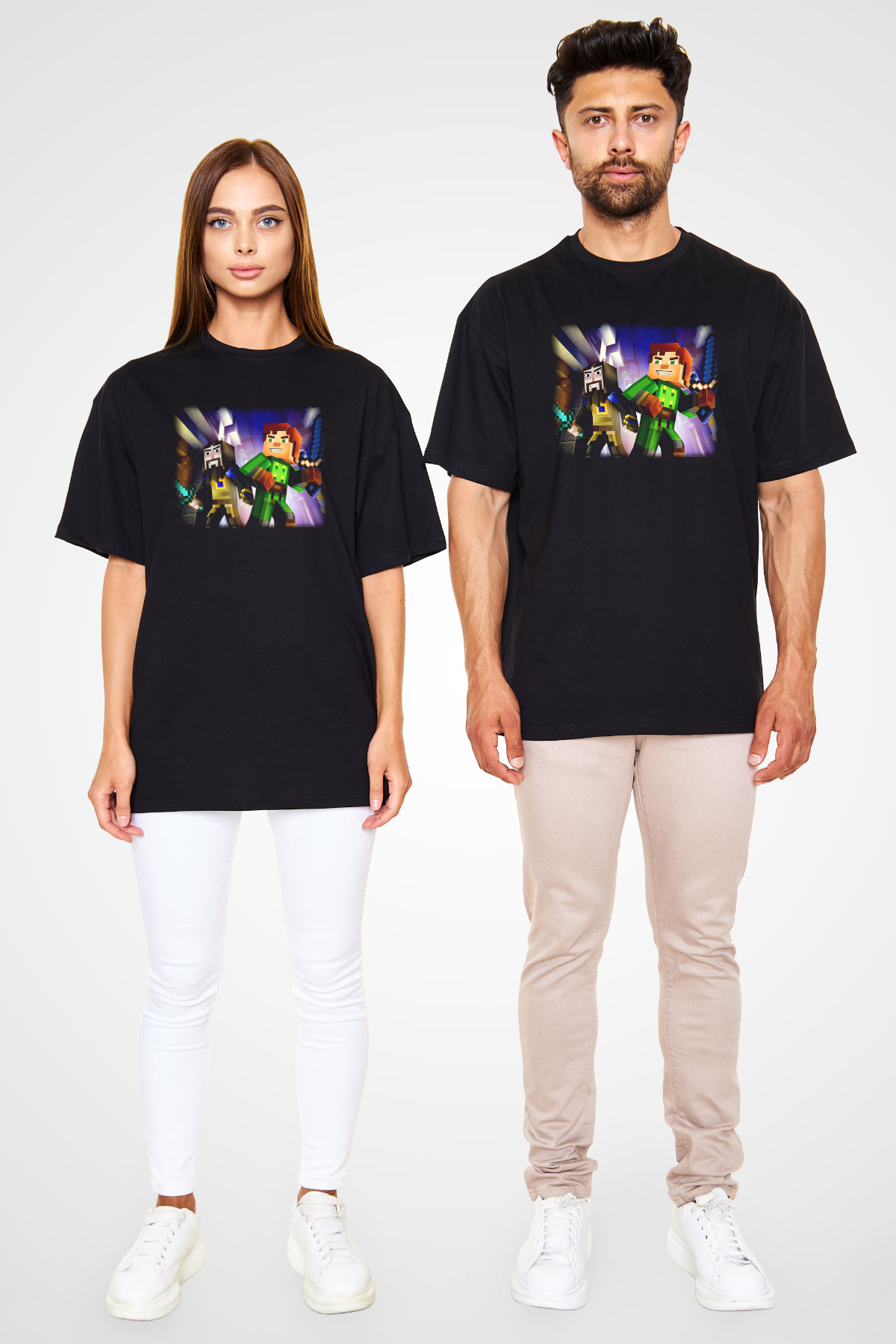 Minecraft Siyah Unisex Oversize Tişört T-Shirt