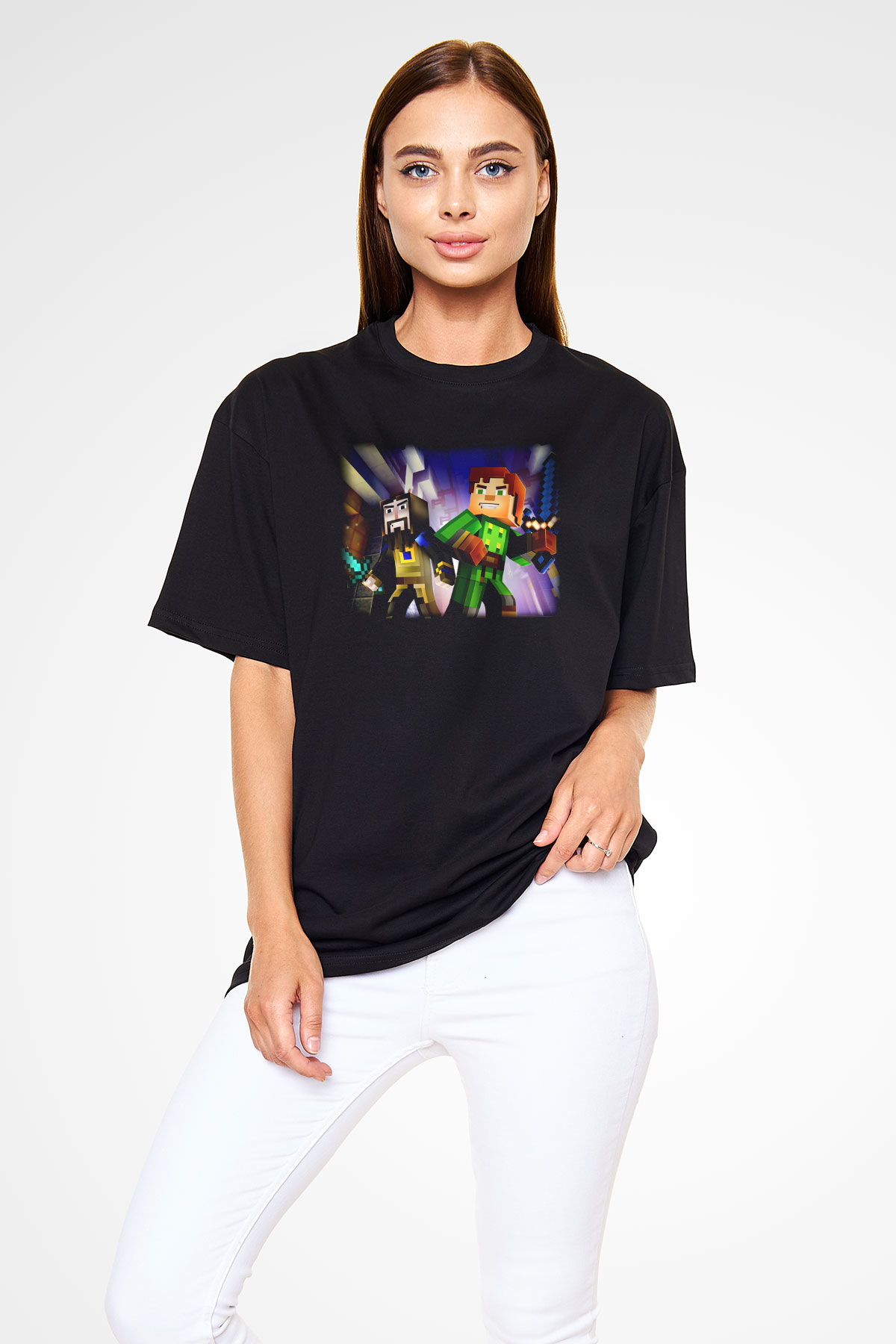 Minecraft Siyah Unisex Oversize Tişört T-Shirt