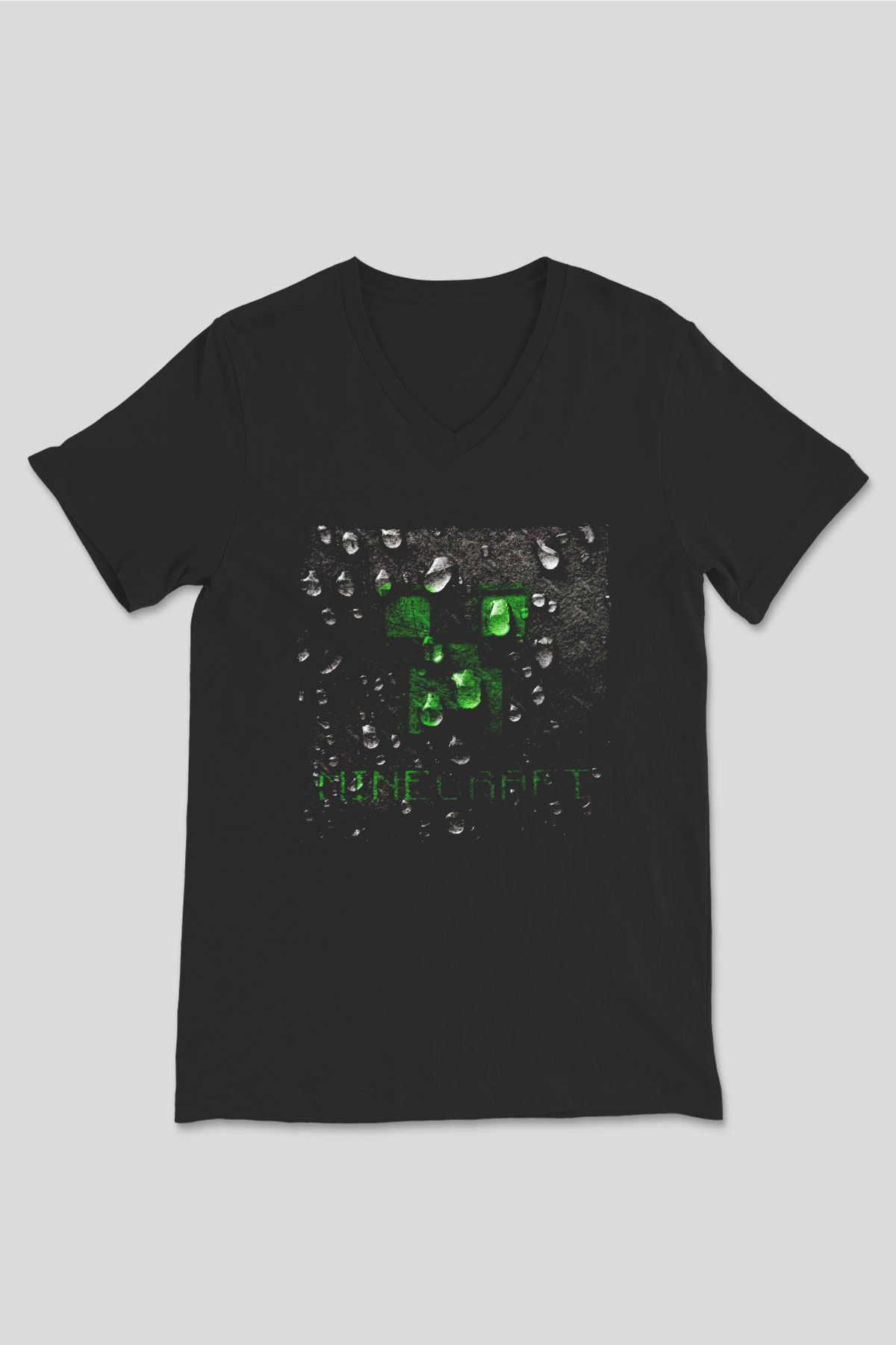 Minecraft Siyah Unisex  V Yaka Tişört