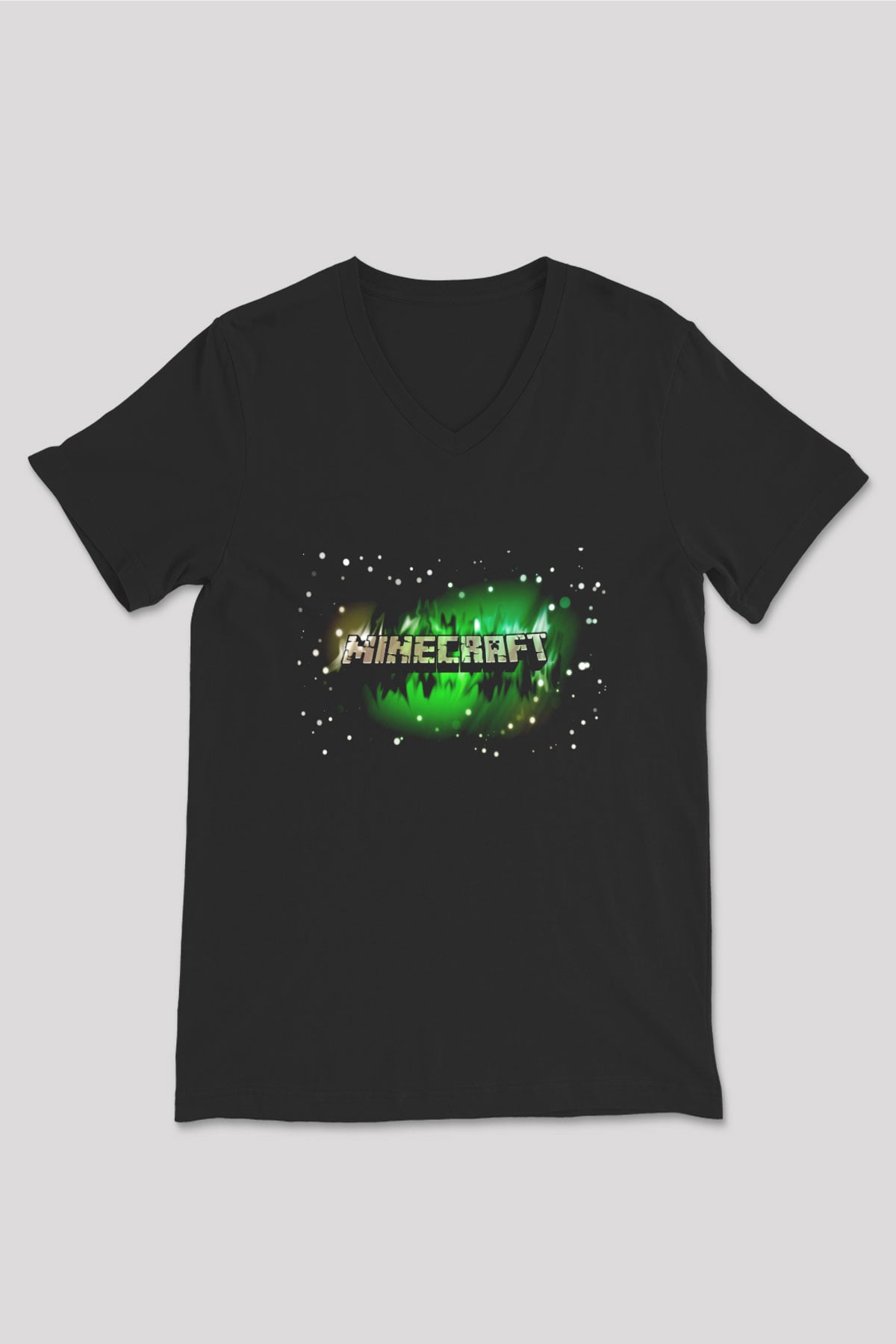 Minecraft Siyah Unisex V Yaka Tişört T-Shirt