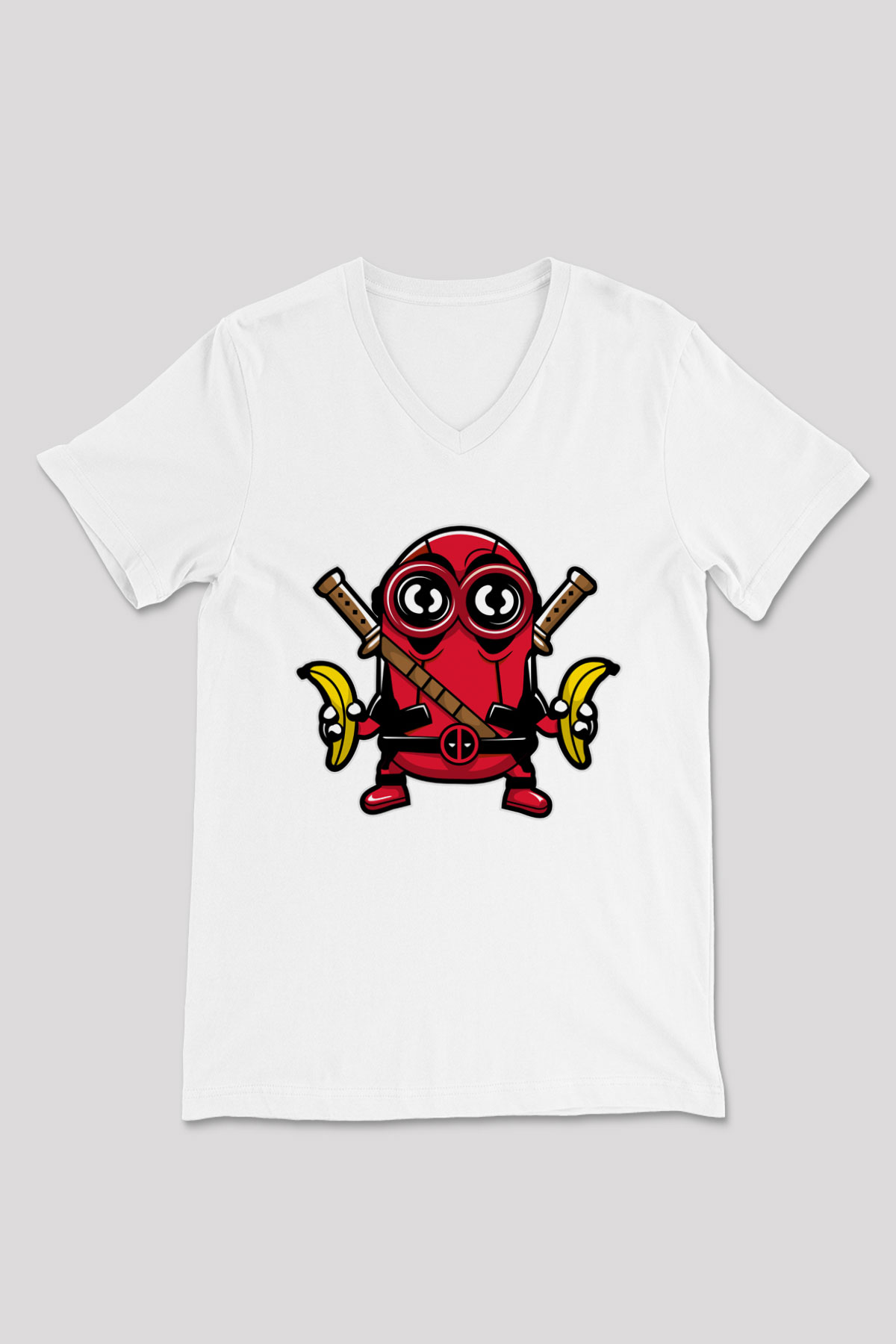 Minionpool Baskılı Beyaz Unisex V Yaka Tişört