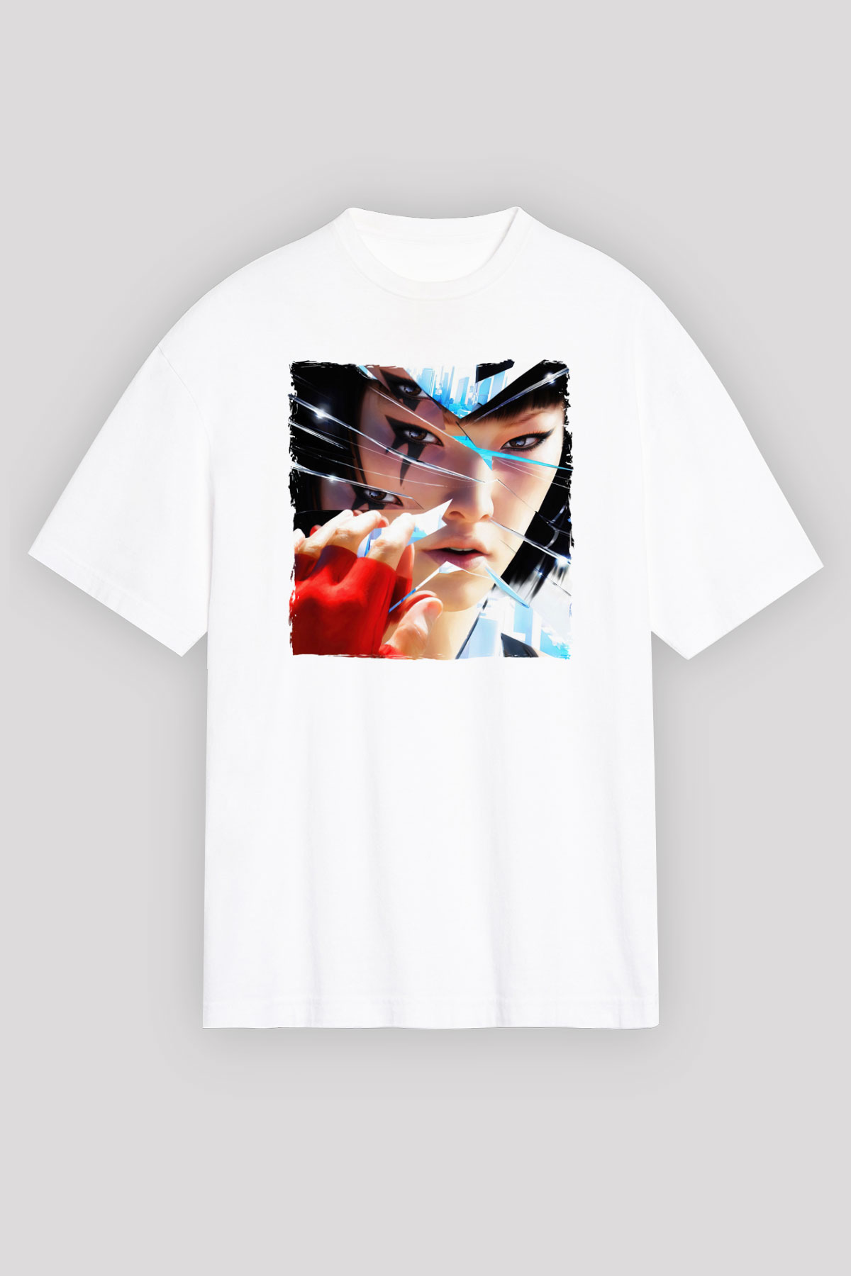 Mirrors Edge Beyaz Oversize Tişört Oversize T-shirt