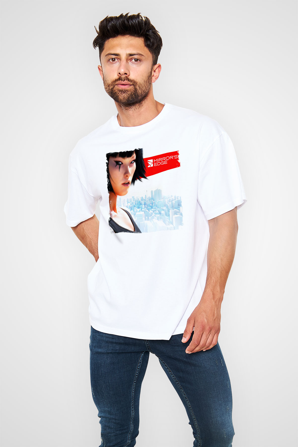 Mirrors Edge Beyaz Oversize Tişört Oversize T-shirt