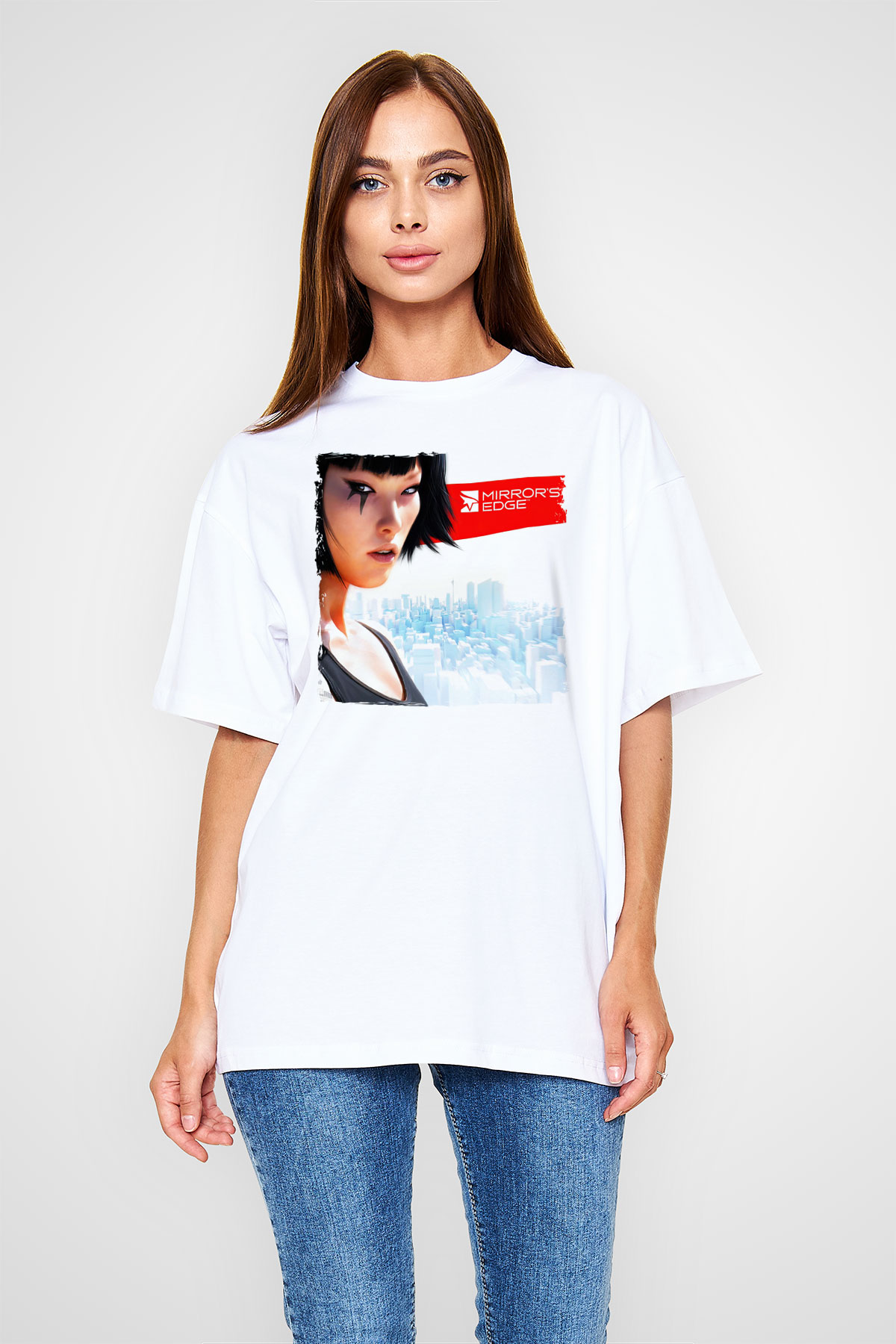 Mirrors Edge Beyaz Oversize Tişört Oversize T-shirt