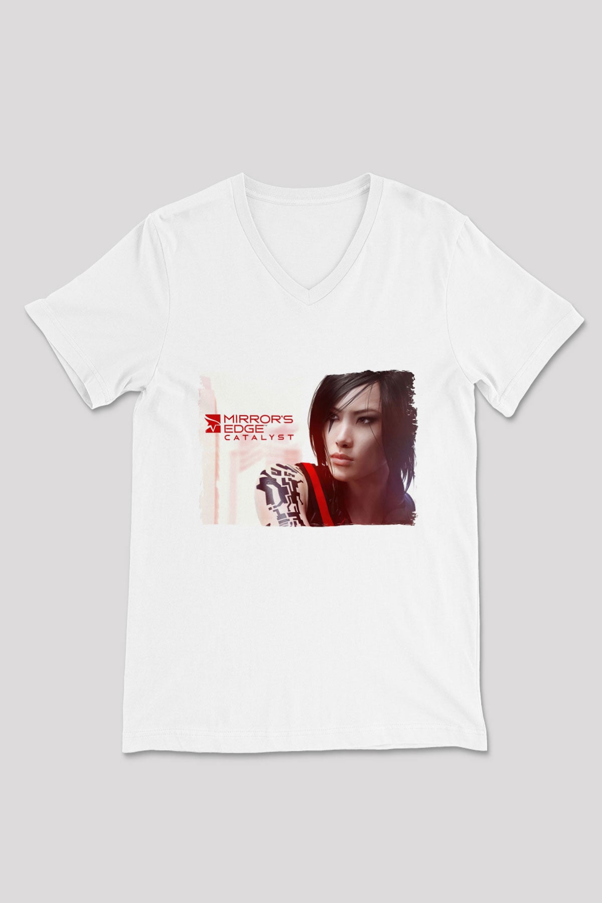 Mirrors Edge Beyaz Unisex V Yaka Tişört