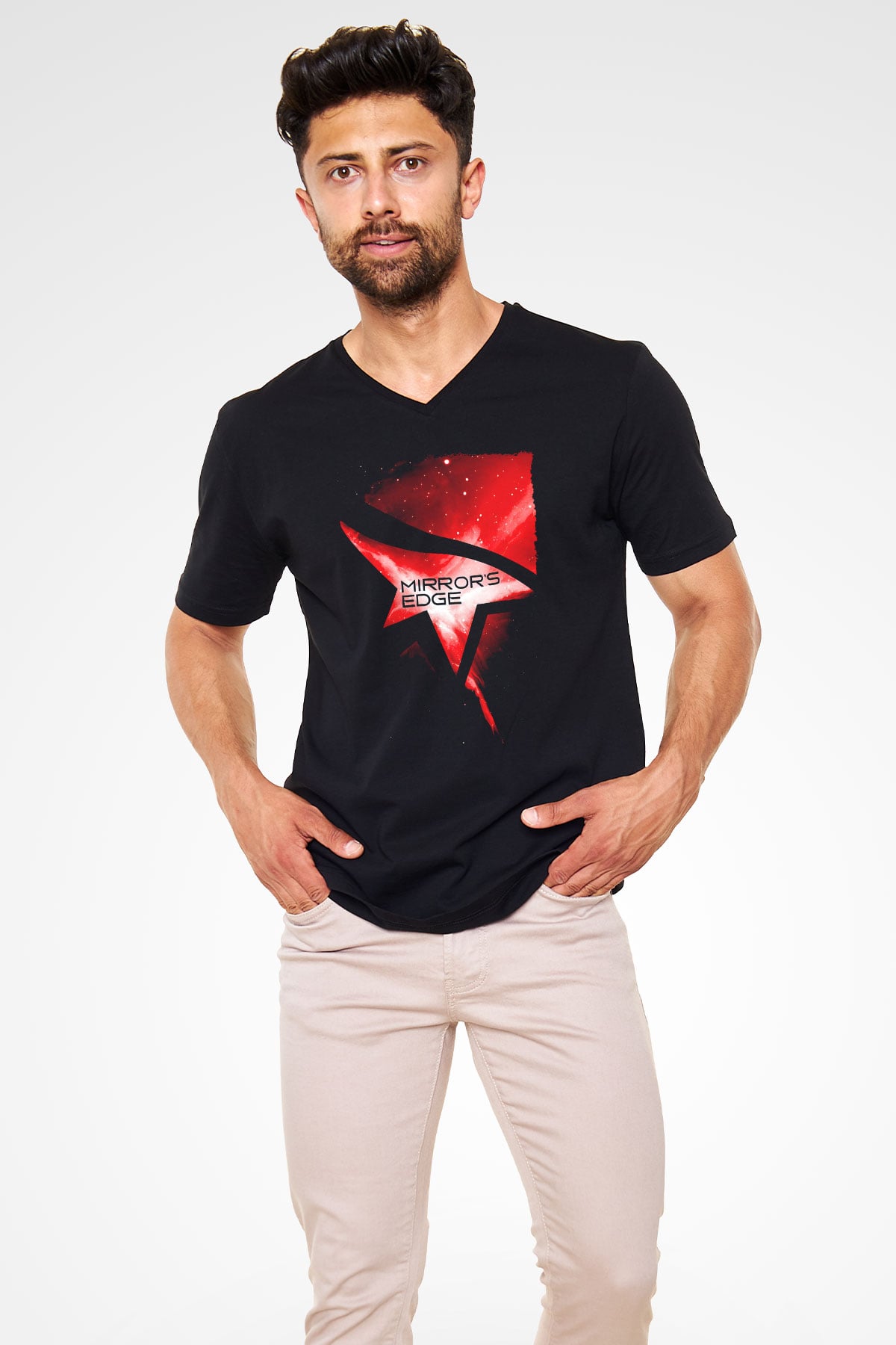 Mirrors Edge Siyah Unisex V Yaka Tişört