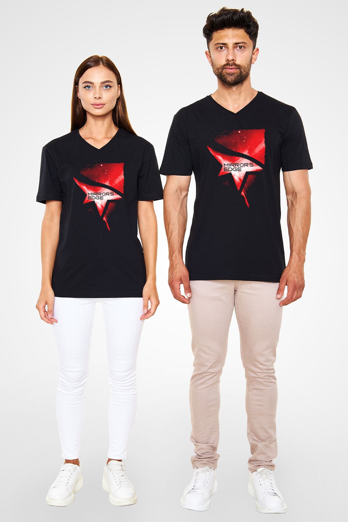 Mirrors Edge Siyah Unisex V Yaka Tişört