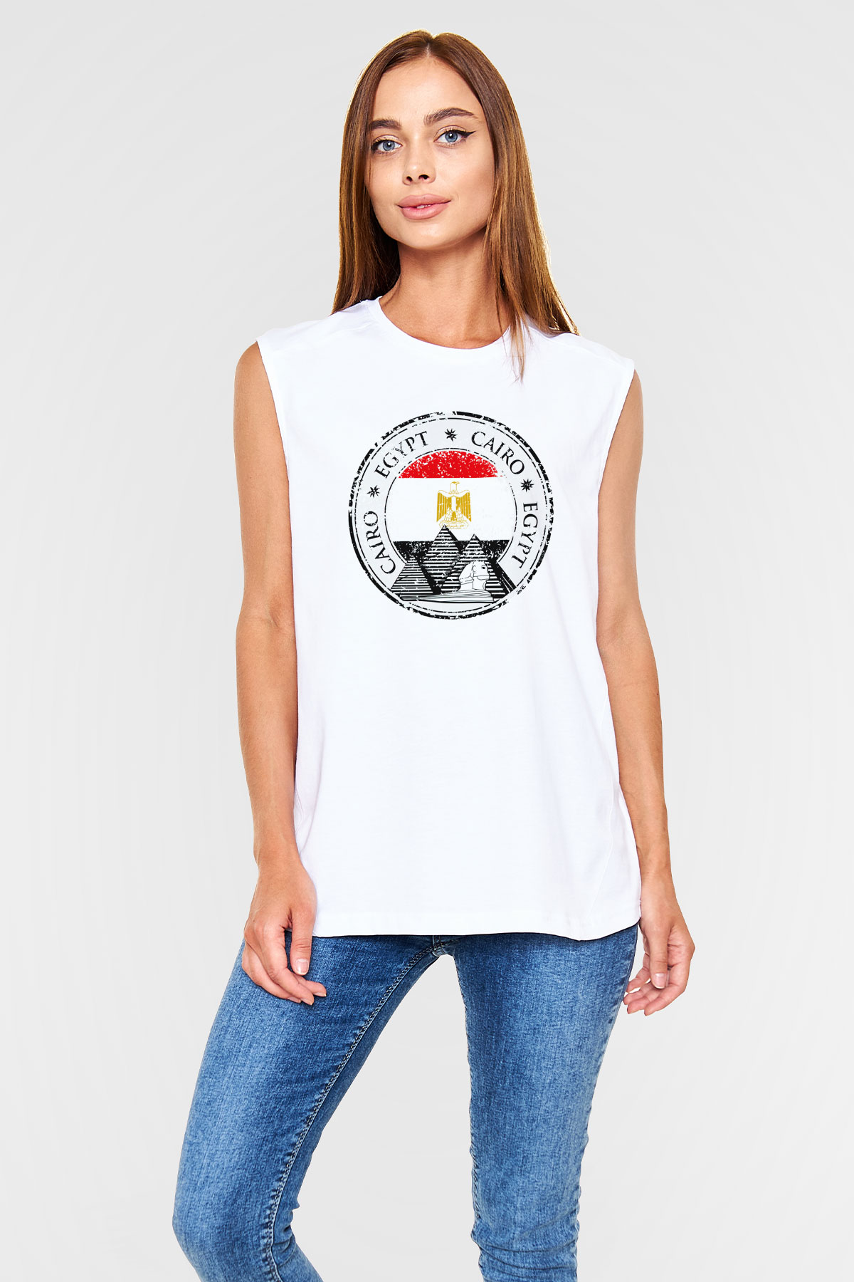 Mısır Beyaz Unisex Kolsuz Tişört