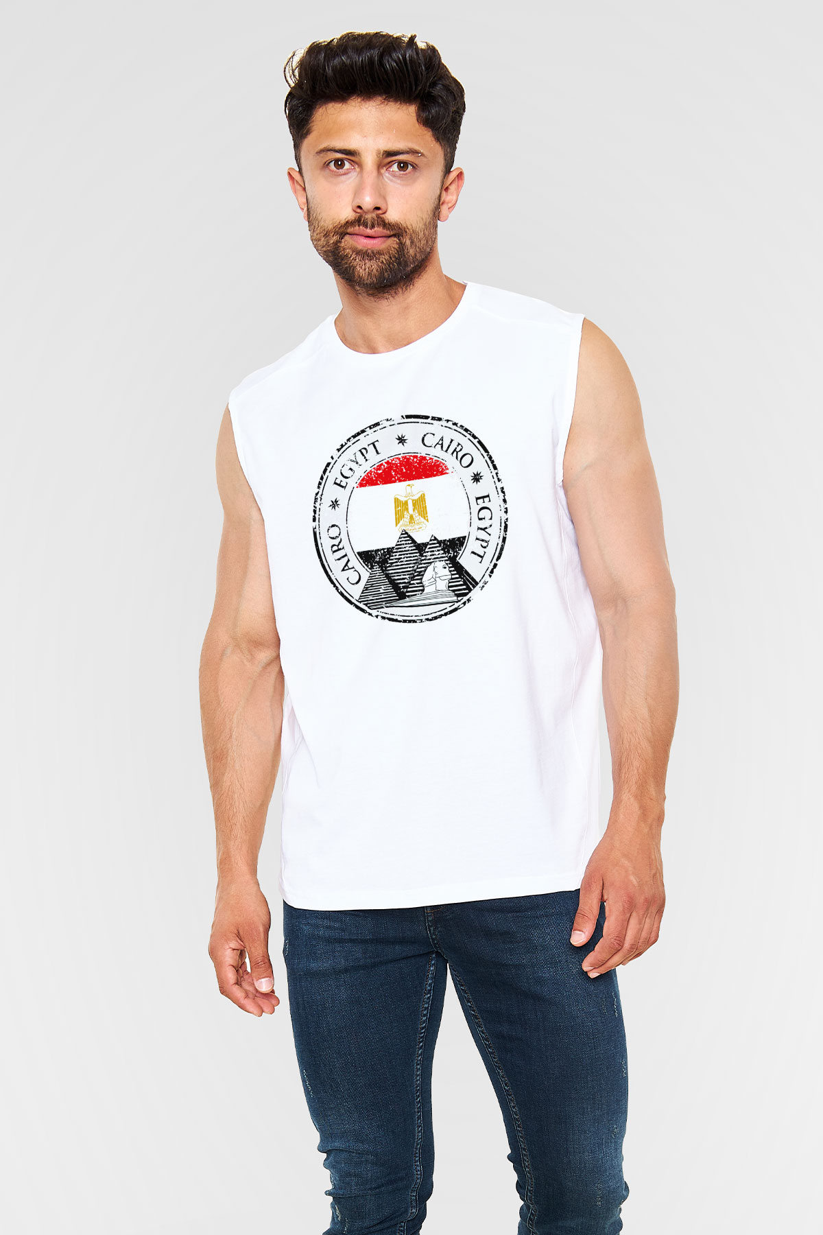 Mısır Beyaz Unisex Kolsuz Tişört