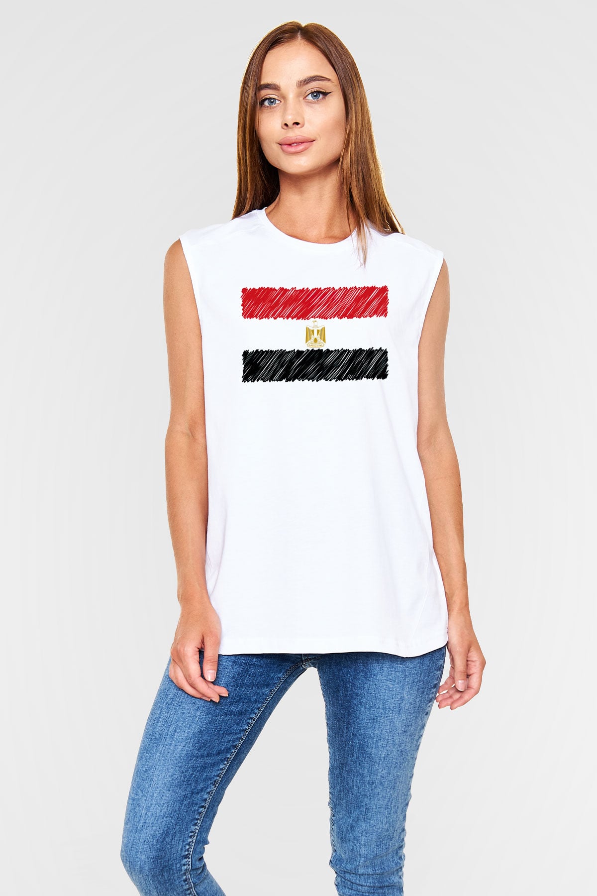Mısır Beyaz Unisex Kolsuz Tişört