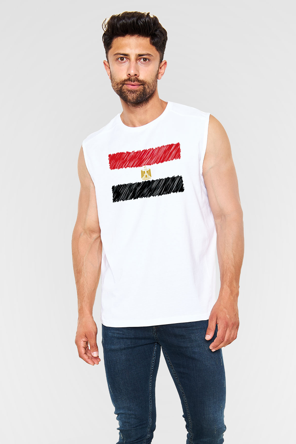 Mısır Beyaz Unisex Kolsuz Tişört