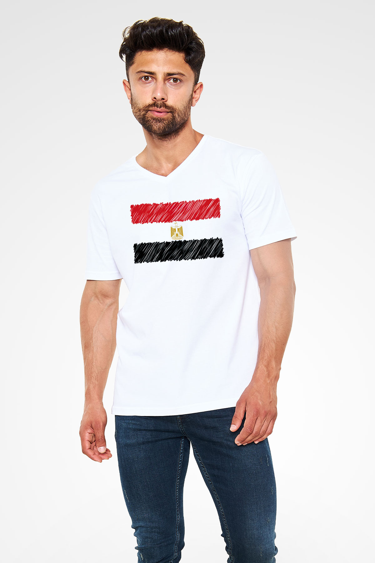 Mısır Beyaz Unisex V Yaka Tişört T-Shirt