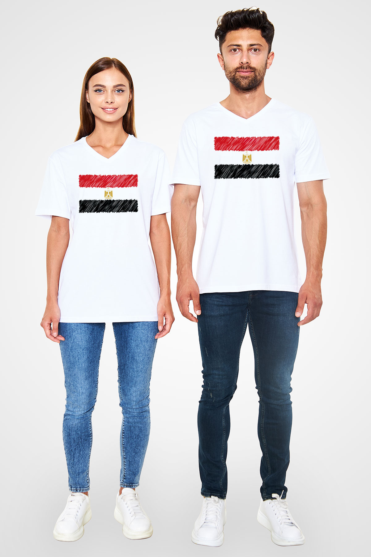 Mısır Beyaz Unisex V Yaka Tişört T-Shirt