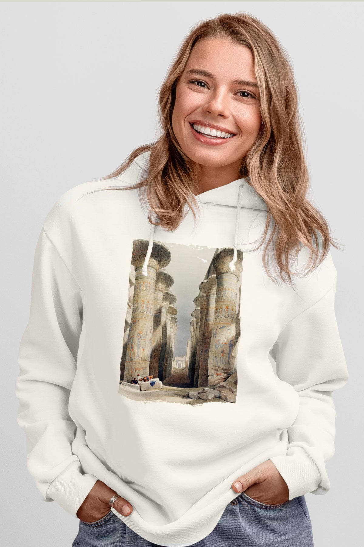 Mısır Harabeleri Beyaz Unisex Hoodie