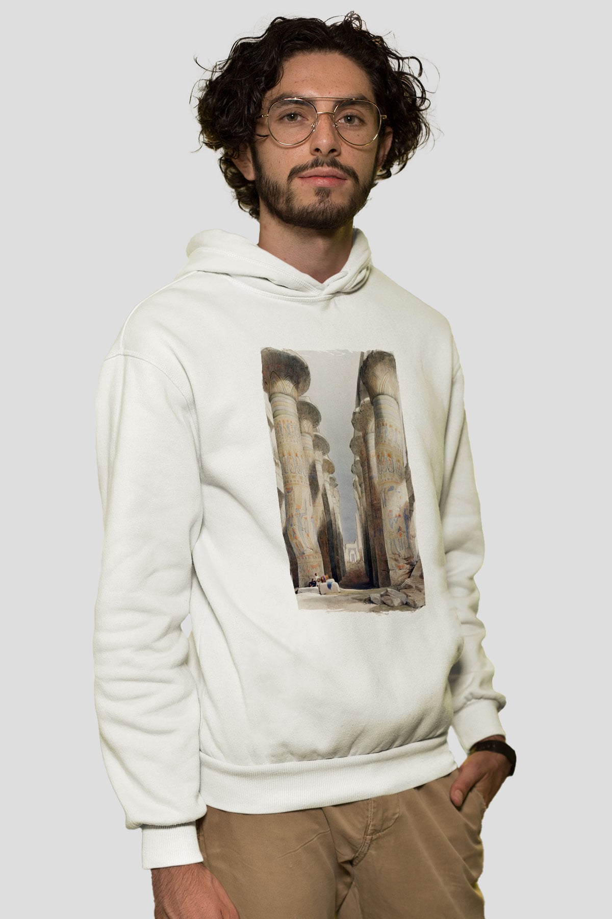 Mısır Harabeleri Beyaz Unisex Hoodie