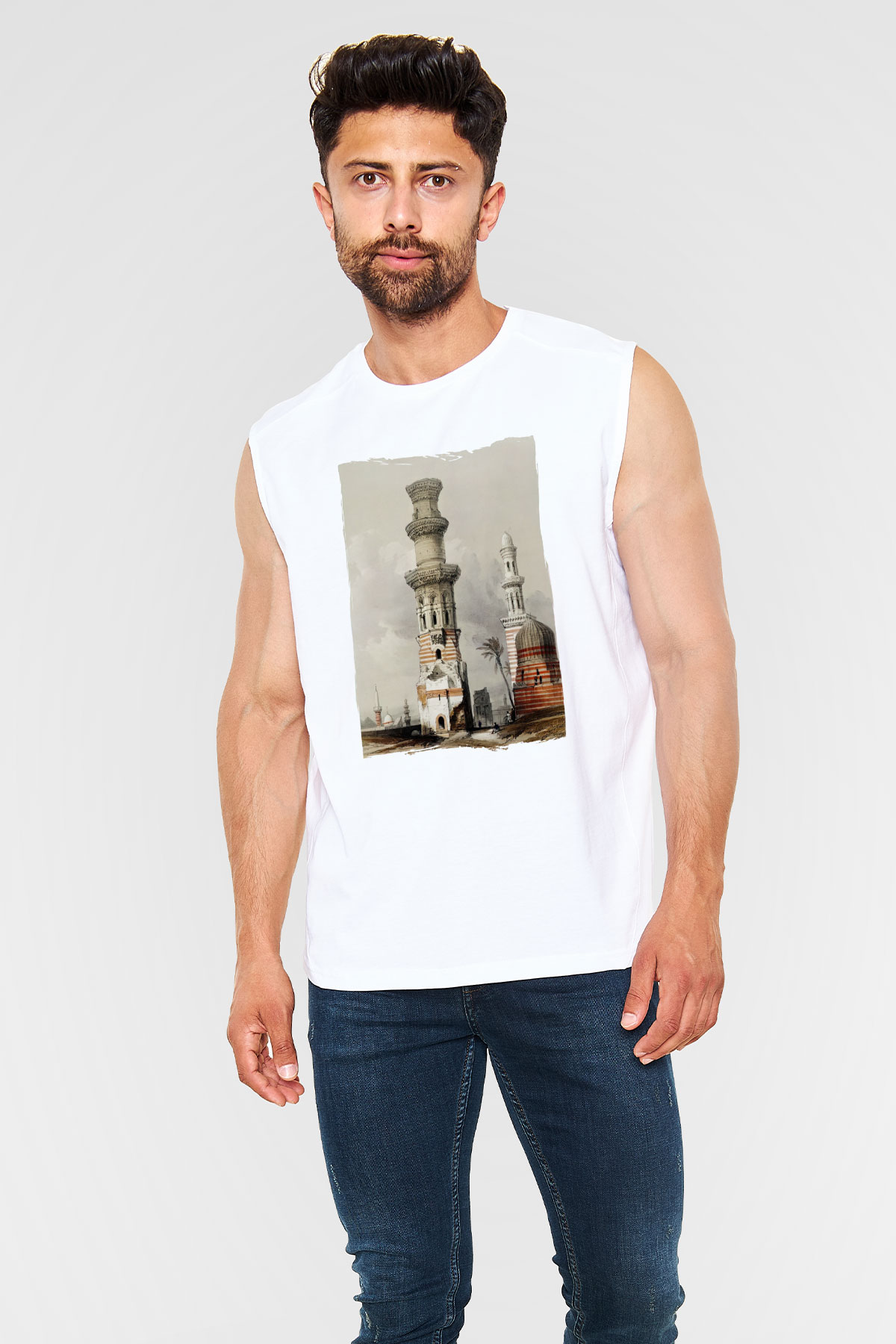Mısır Harabeleri Beyaz Unisex Kolsuz Tişört
