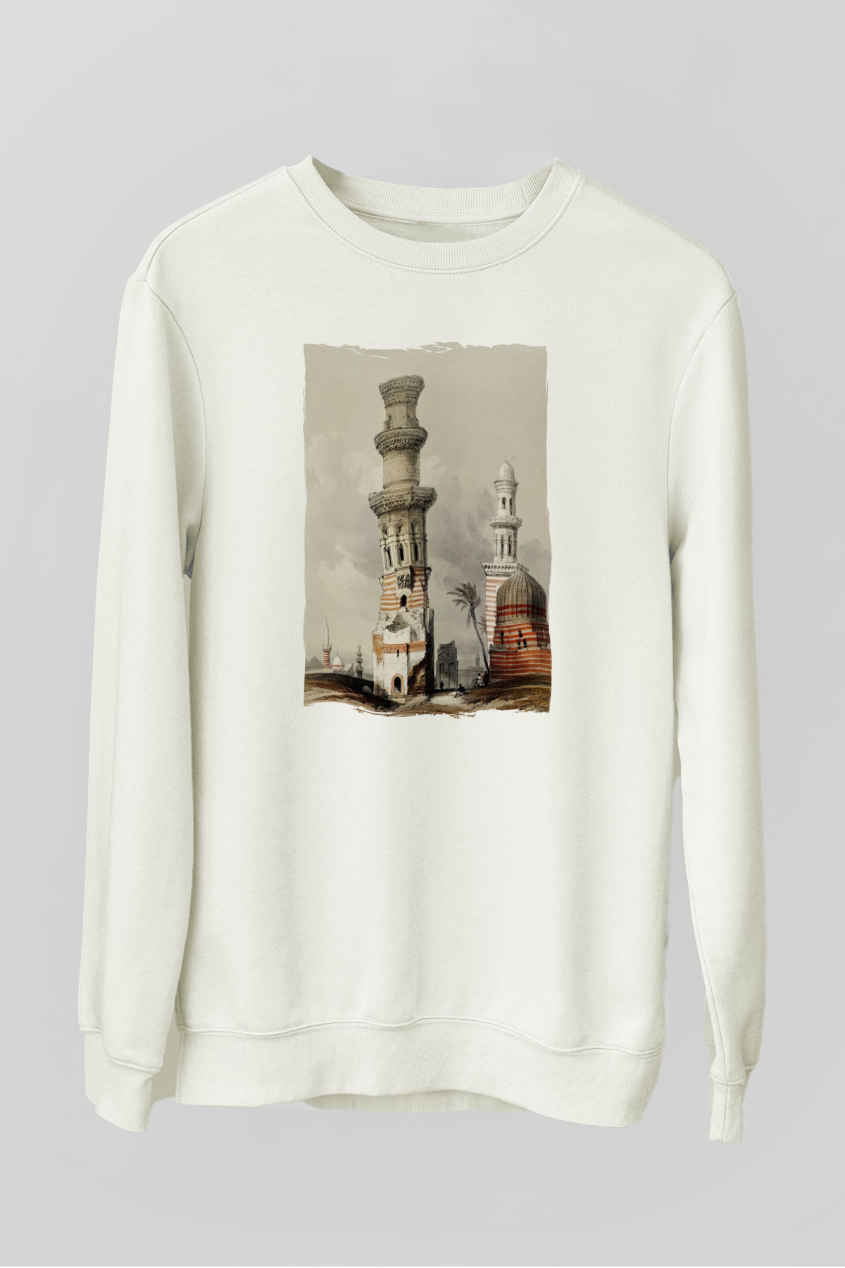 Mısır Harabeleri Beyaz Unisex Sweatshirt