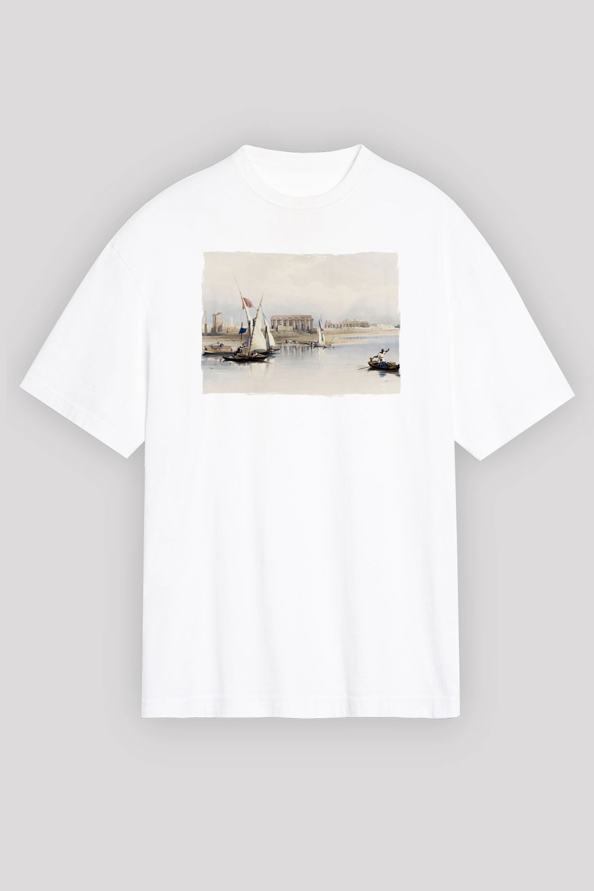 Mısır Harabeleri Beyaz Oversize Tişört Oversize T-shirt - TişörtFabrikası