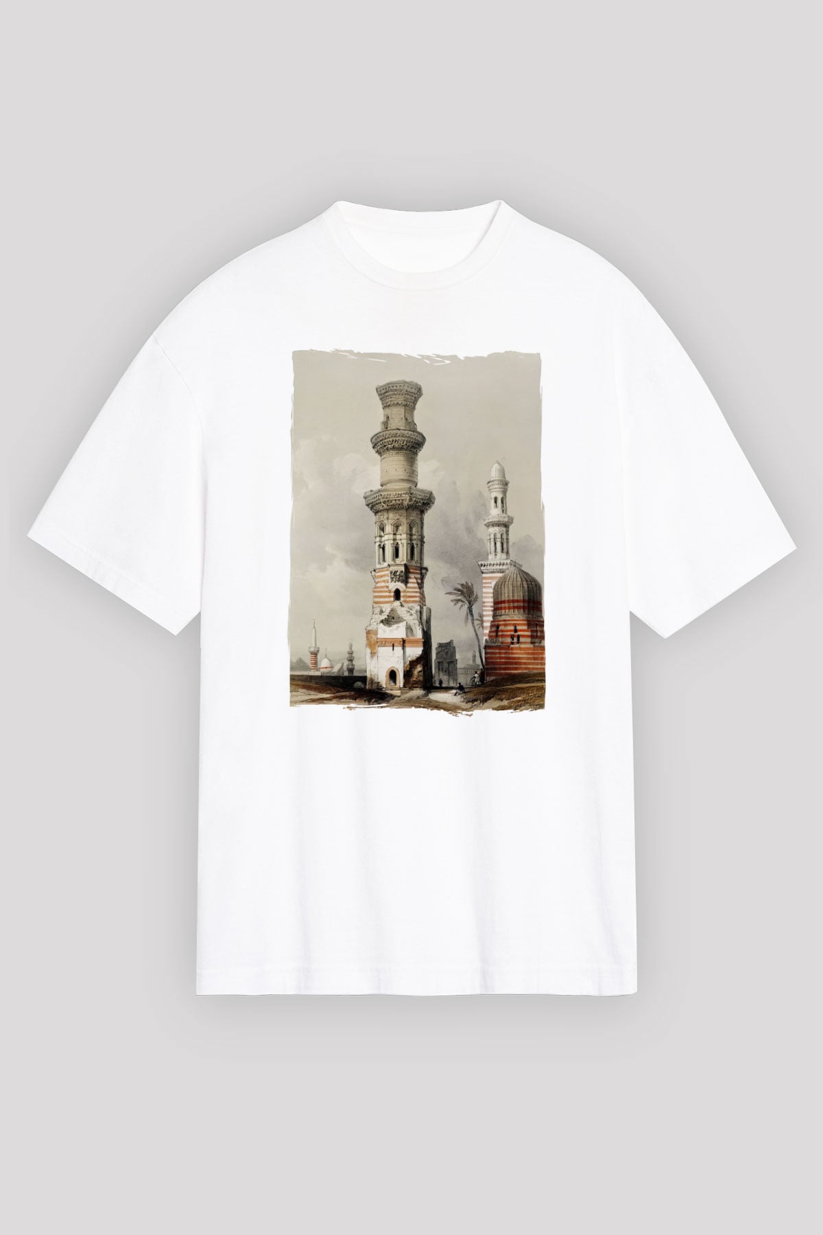 Mısır Harabeleri Beyaz Oversize Tişört Oversize T-shirt - TişörtFabrikası