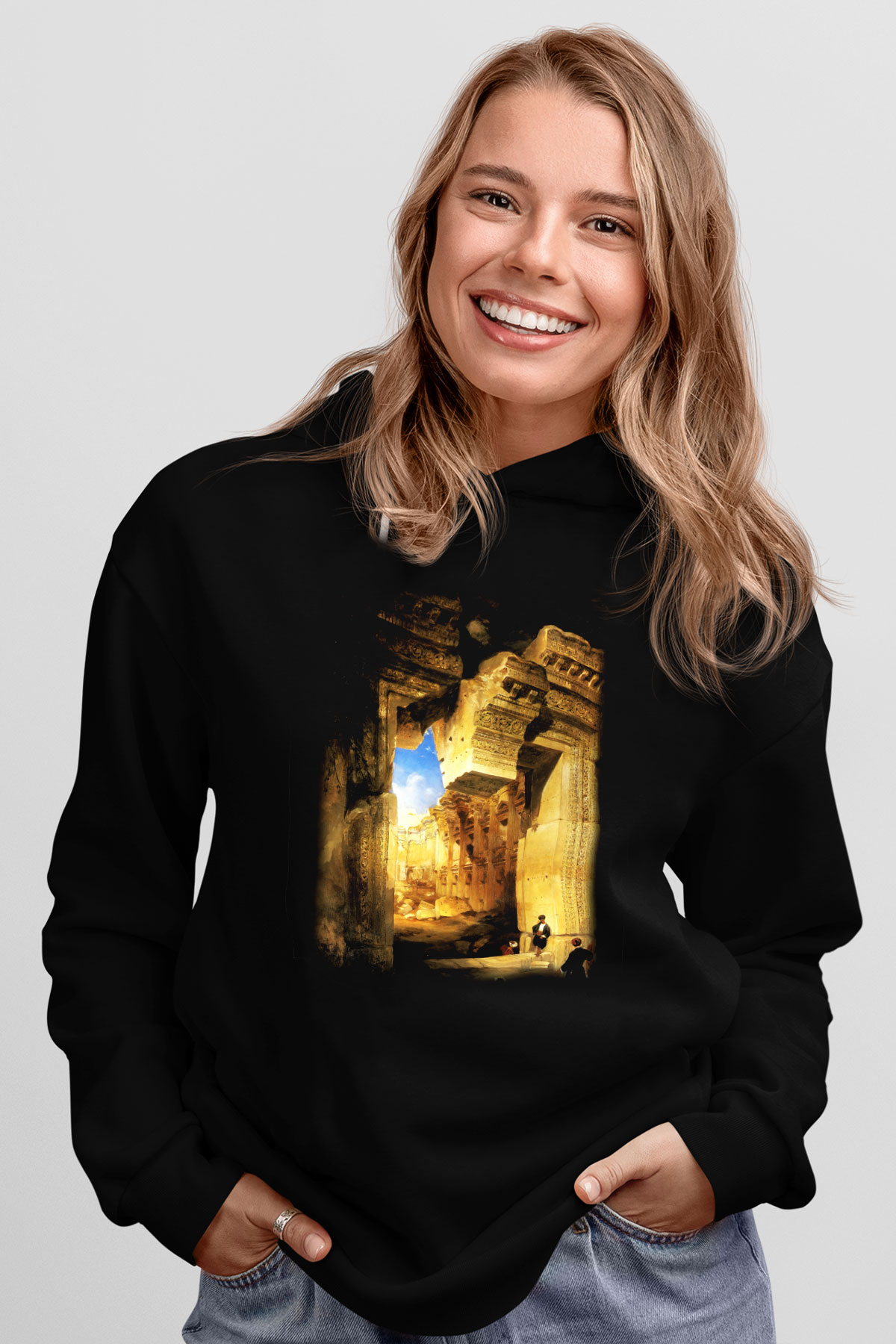 Mısır Harabeleri Siyah Unisex Hoodie