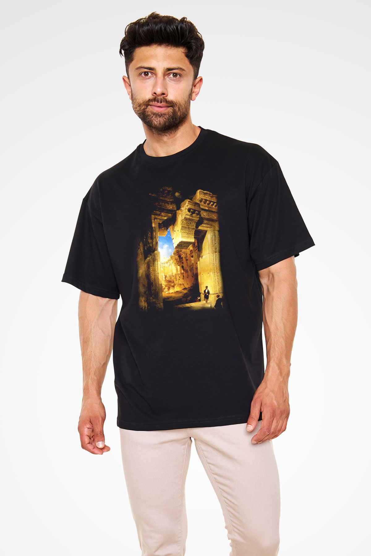 Mısır Harabeleri Siyah Unisex Oversize Tişört T-Shirt