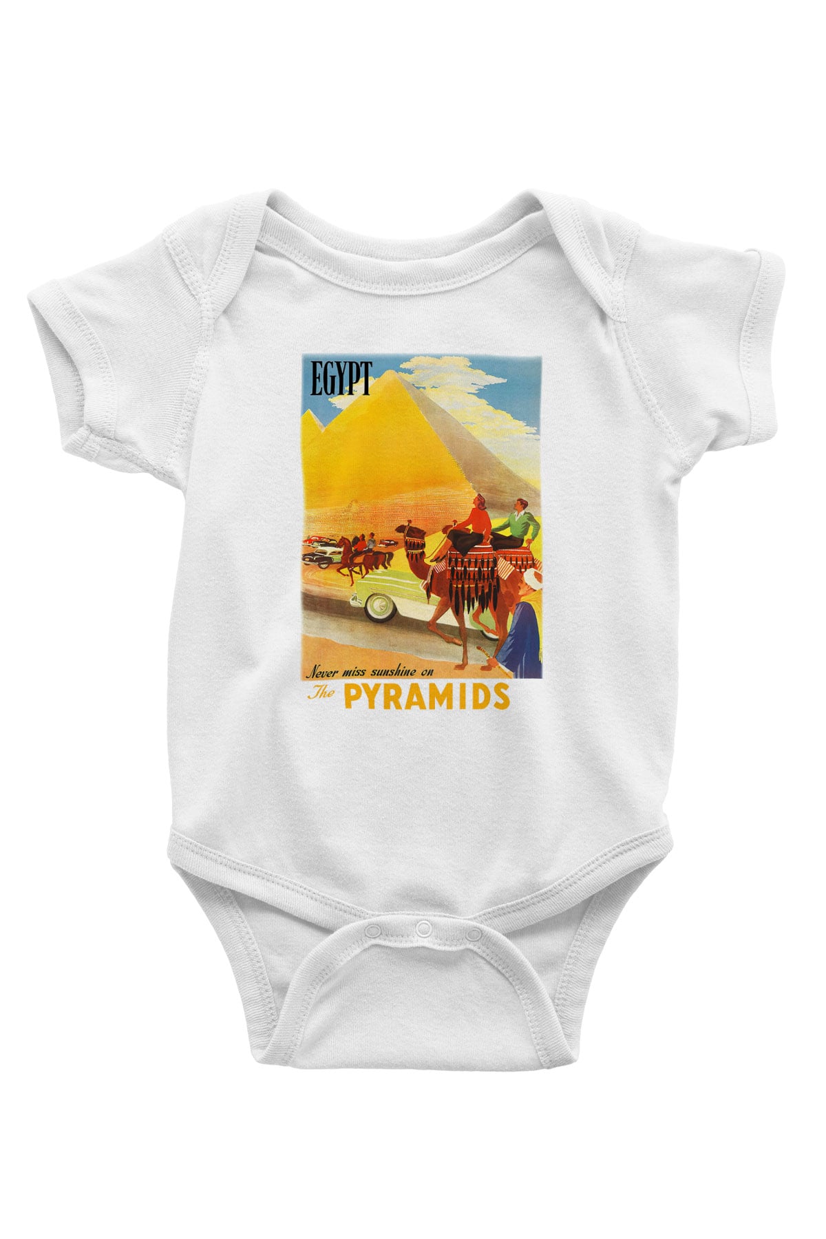 Mısır Piramitleri Baskılı Beyaz Unisex Bebek Body - Zıbın