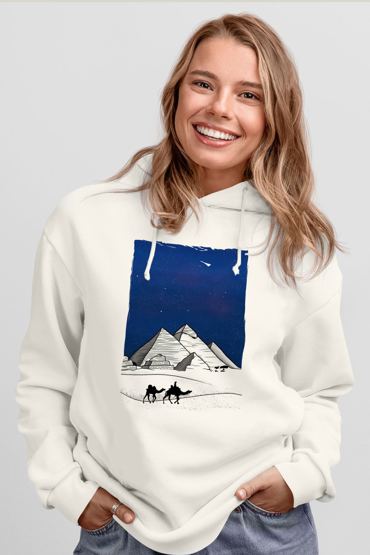 Mısır Piramitleri Beyaz Unisex Hoodie