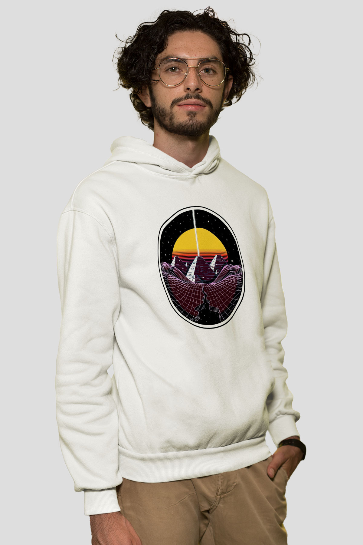 Mısır Piramitleri Beyaz Unisex Hoodie