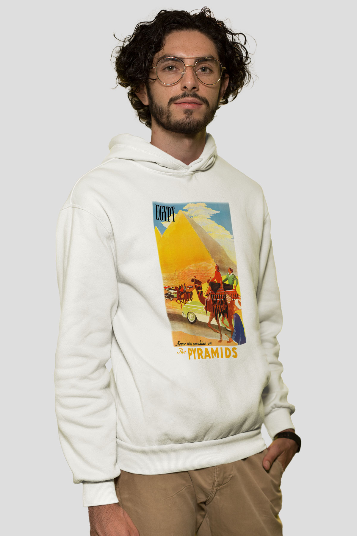 Mısır Piramitleri Beyaz Unisex Kapşonlu Sweatshirt