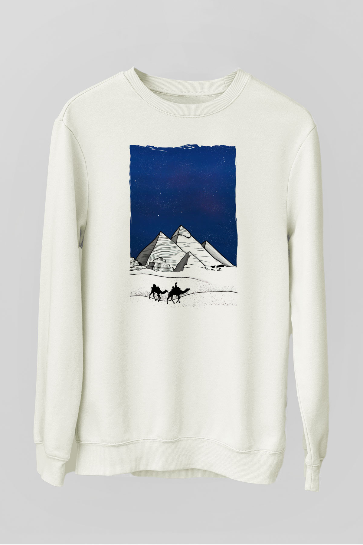 Mısır Piramitleri Beyaz Unisex Sweatshirt