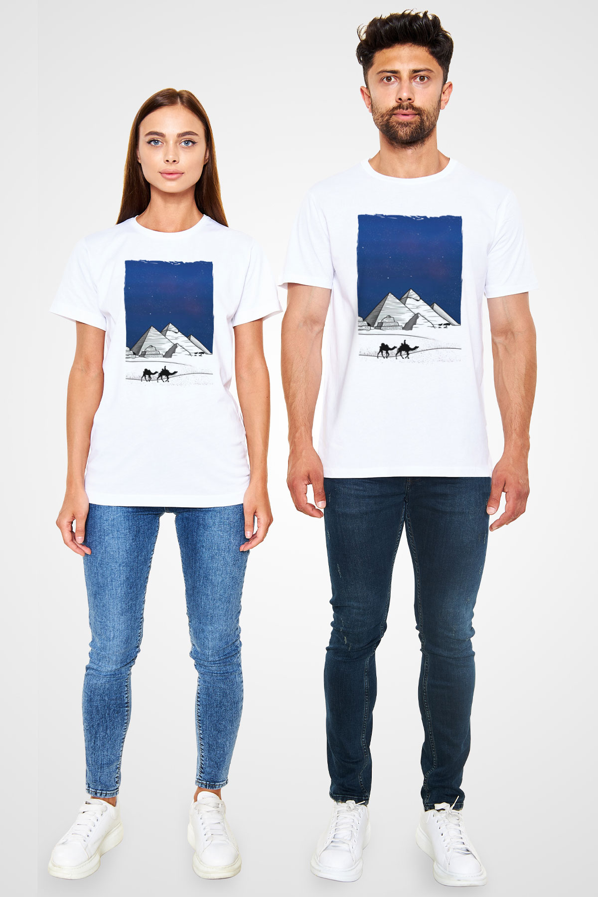 Mısır Piramitleri Beyaz Unisex Tişört T-Shirt - TişörtFabrikası