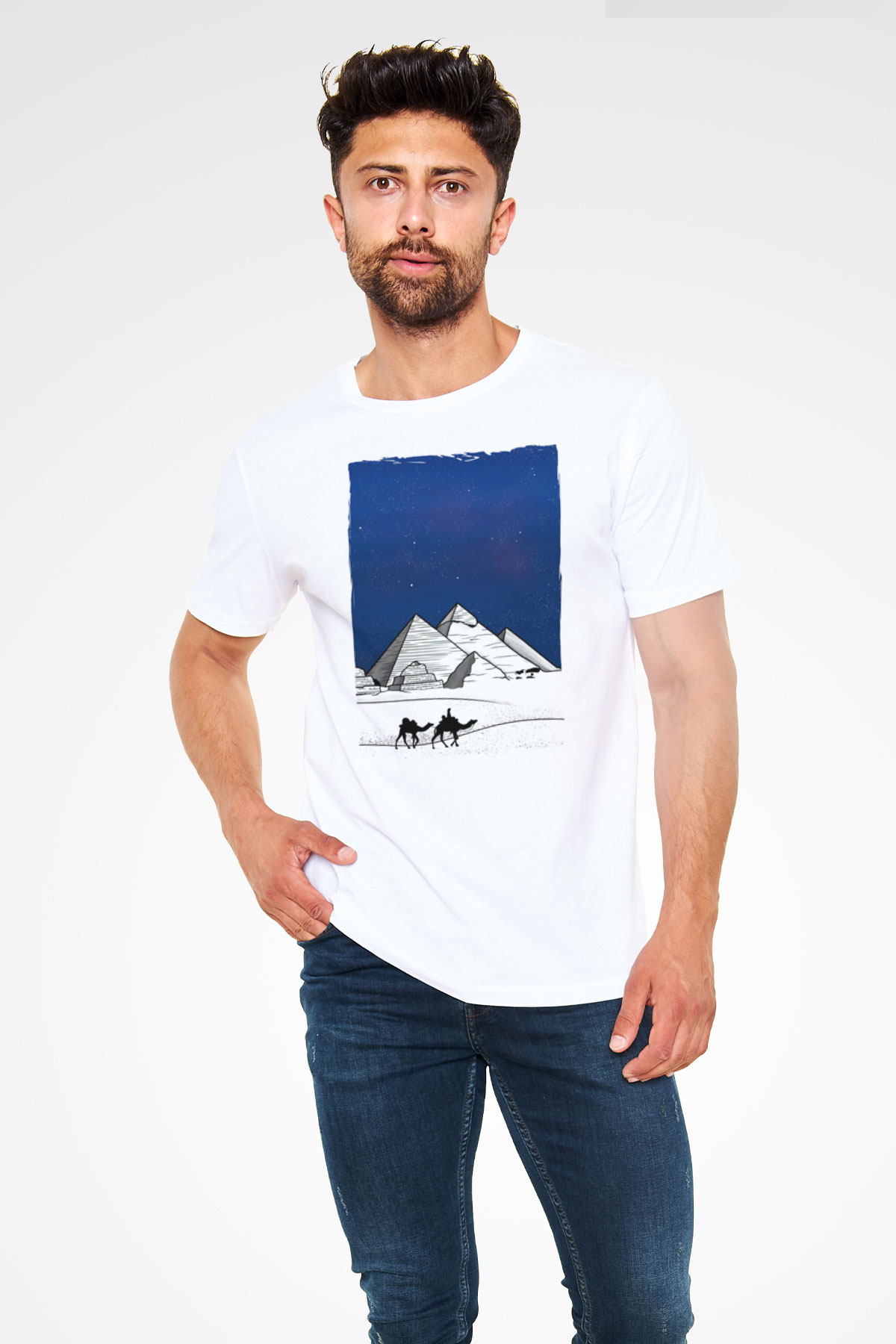 Mısır Piramitleri Beyaz Unisex Tişört T-Shirt - TişörtFabrikası