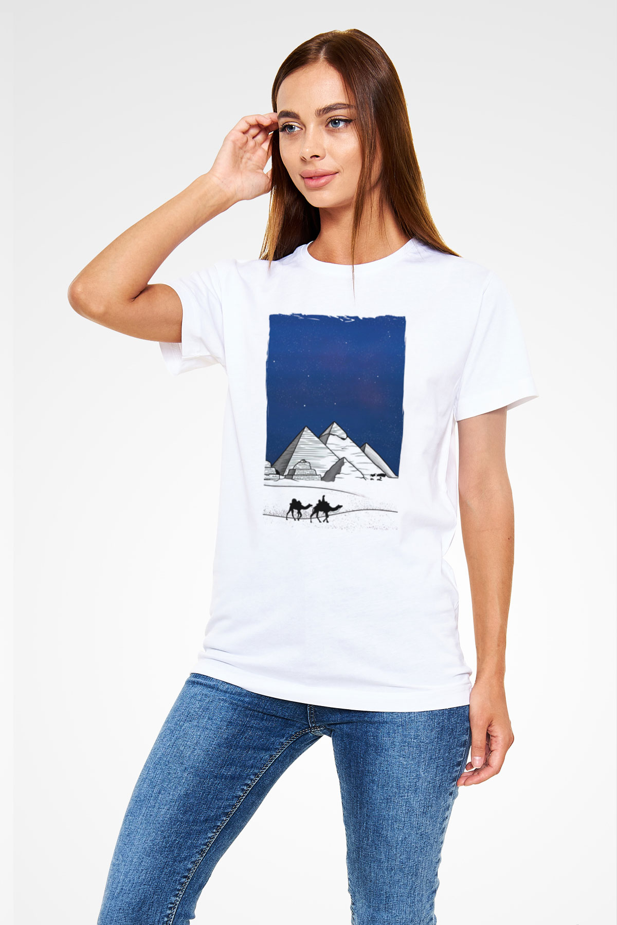 Mısır Piramitleri Beyaz Unisex Tişört T-Shirt - TişörtFabrikası