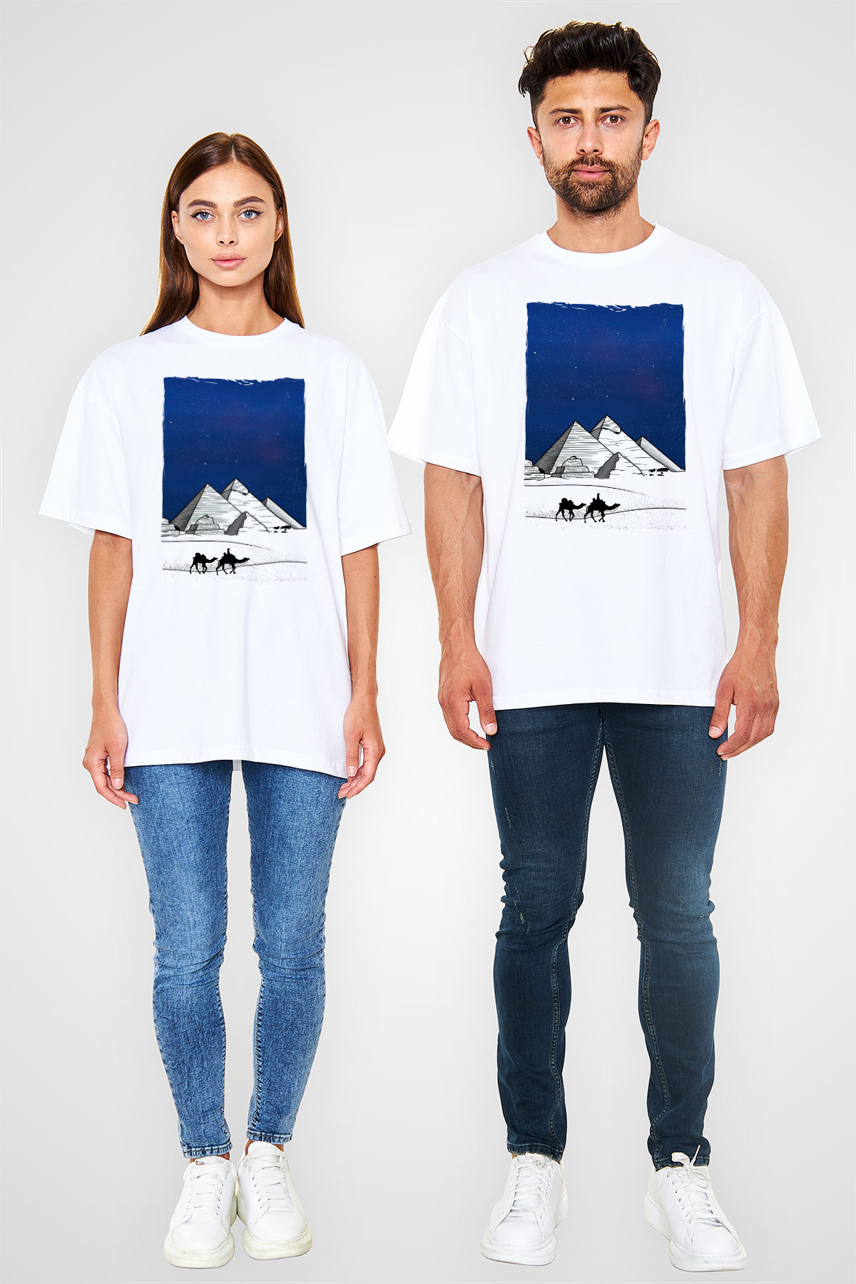 Mısır Piramitleri Beyaz Oversize Tişört Oversize T-shirt - TişörtFabrikası