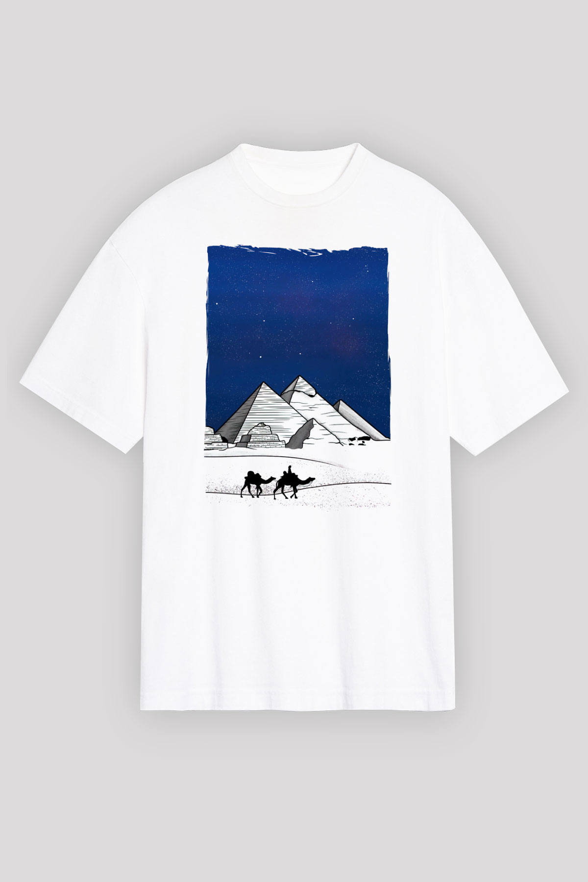 Mısır Piramitleri Beyaz Oversize Tişört Oversize T-shirt - TişörtFabrikası